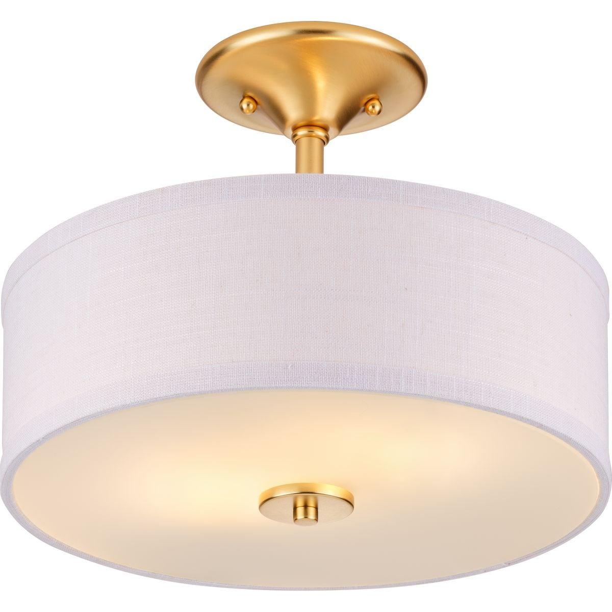 Progress Lighting, Inspire Collection, 2-Light Semi-Flush Mount, Satin Brass, Summer Linen Shade