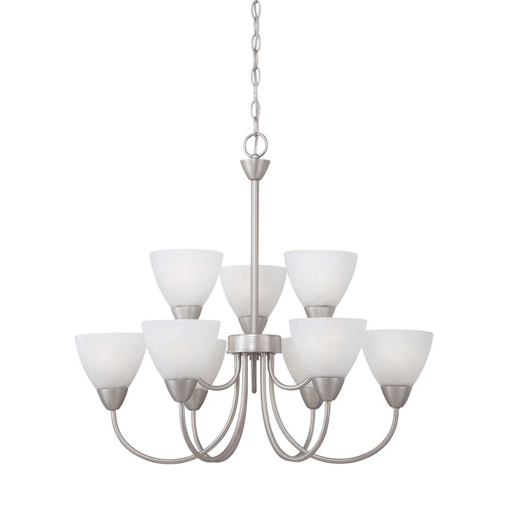 Tia Matte Nickel 9-Light Chandelier with White Glass Shades