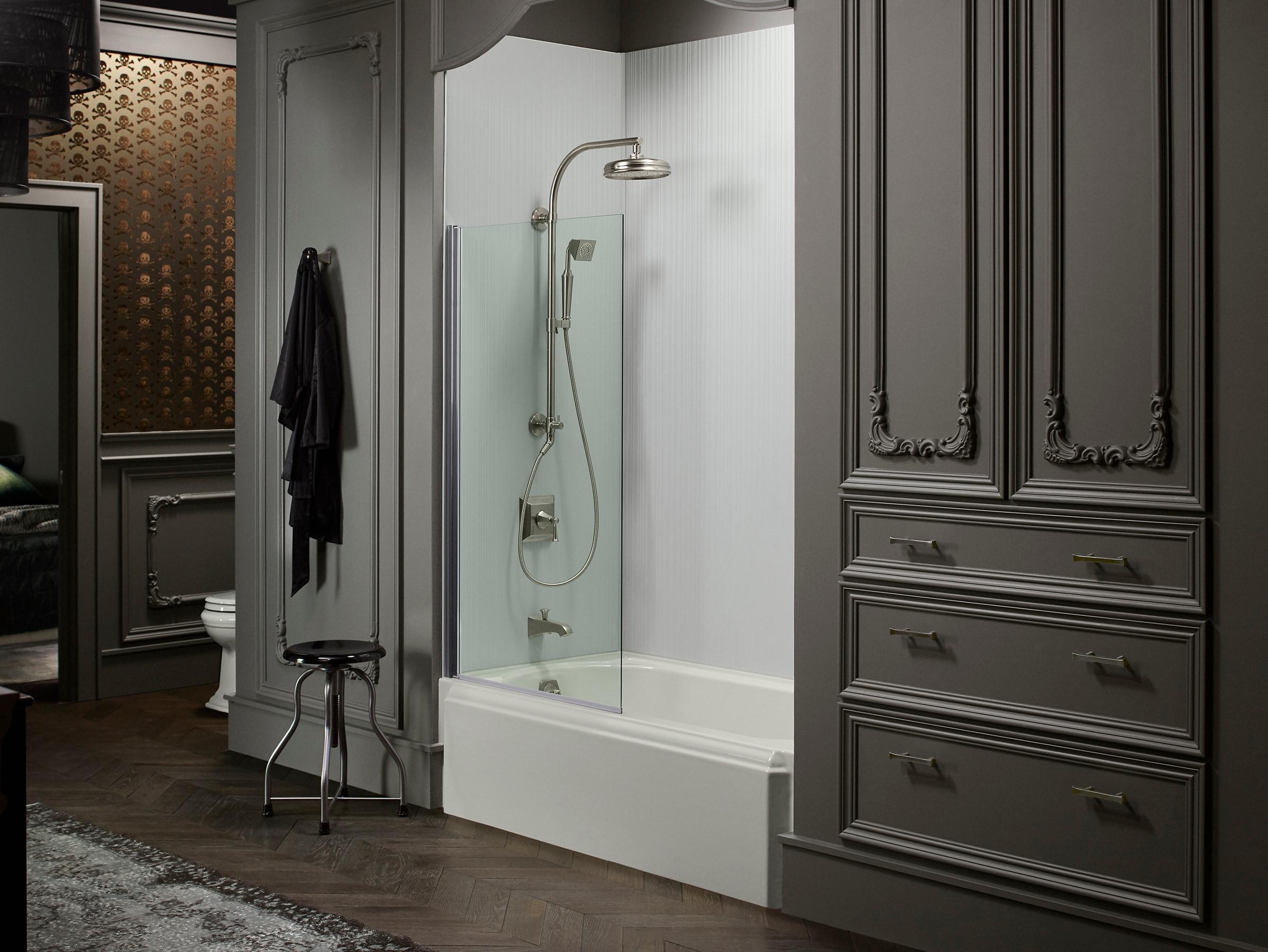 Aerie Bath Screen Thick Crystal Clear Glass and Square Corner