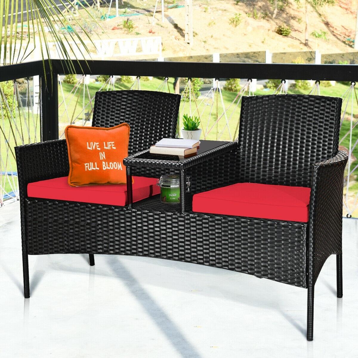 Tangkula Outdoor Rattan Furniture Wicker Patio Conversation Chair W/Cushion Red