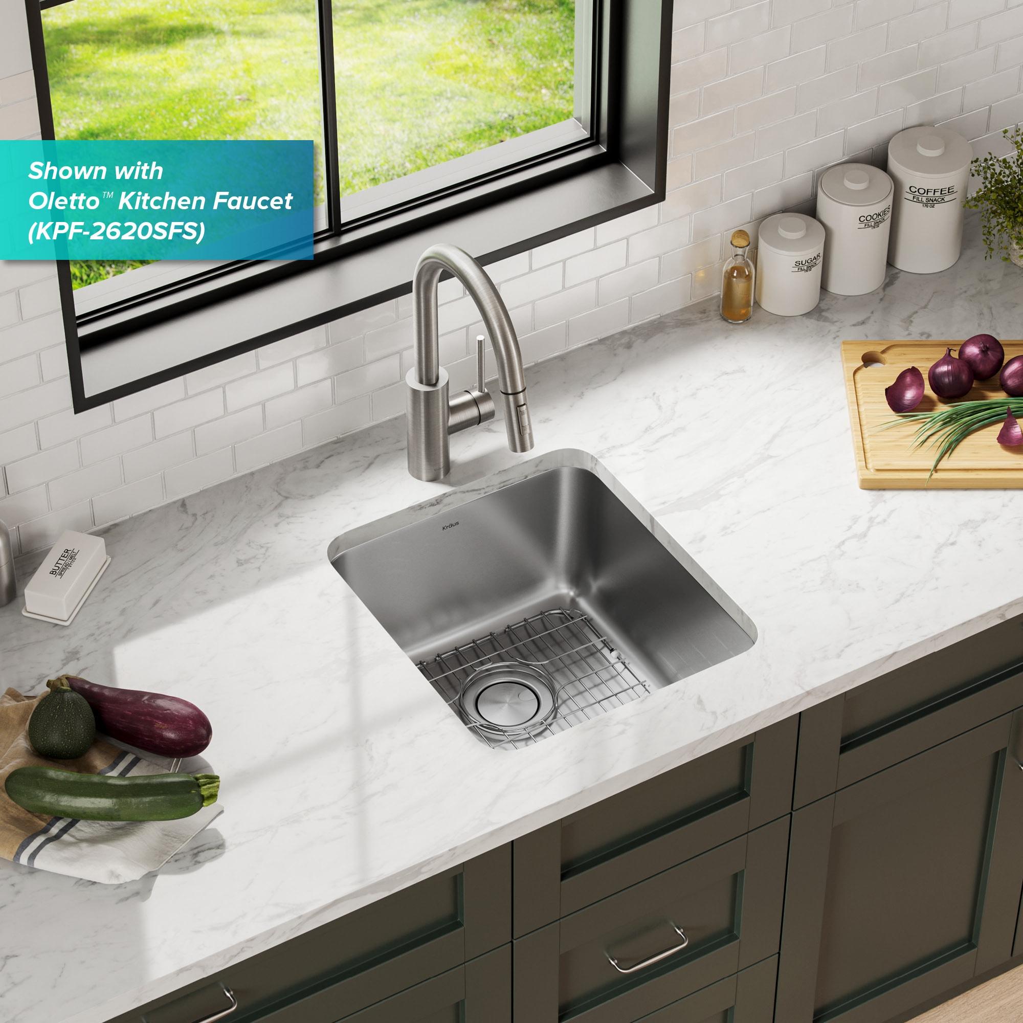 Dex™️ Series KRAUS 17" L Undermount 16 Gauge Stainless Steel Single Bowl Kitchen Sink