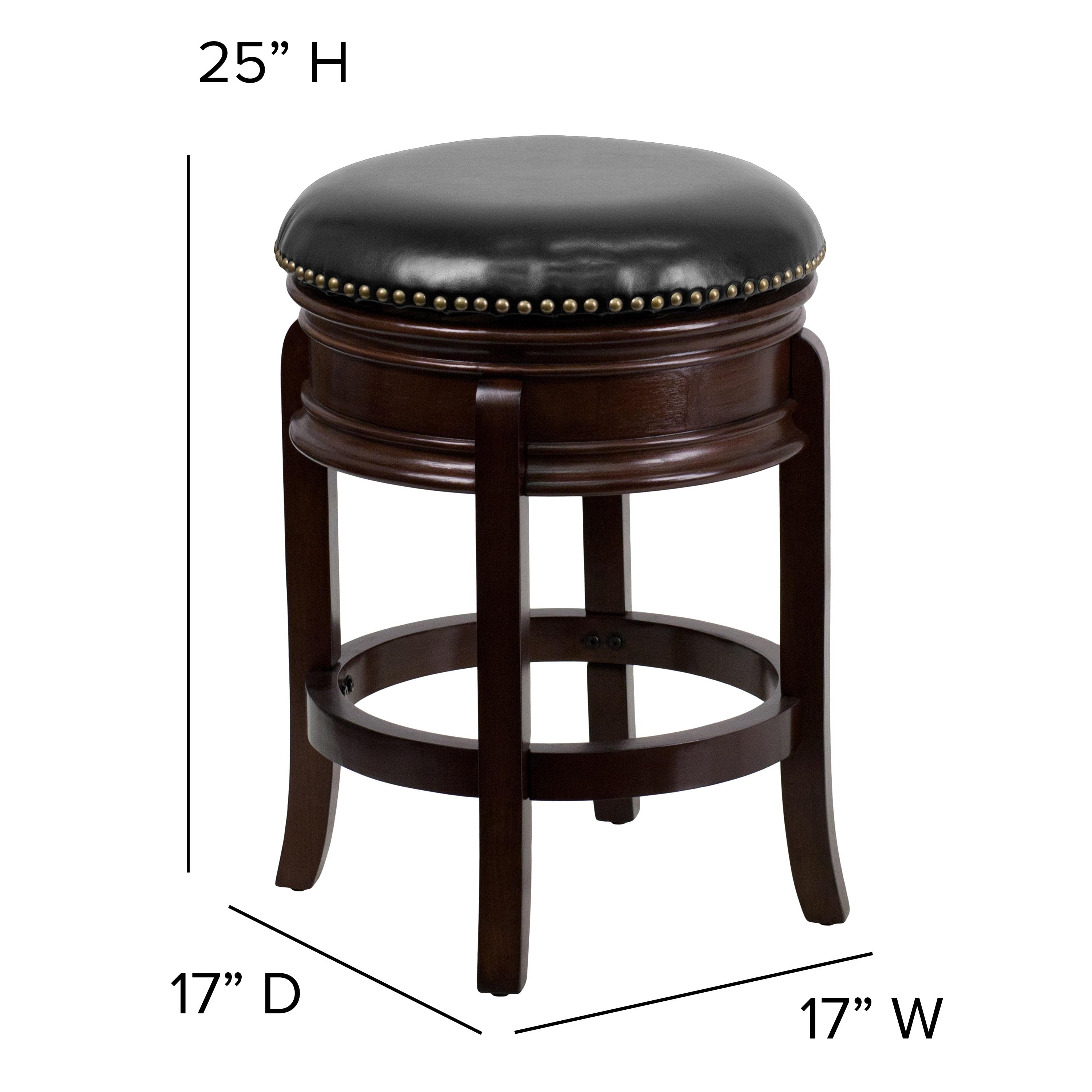 Flash Furniture 24'' High Backless Cappuccino Wood Counter Height Stool with Carved Apron and Black LeatherSoft Swivel Seat