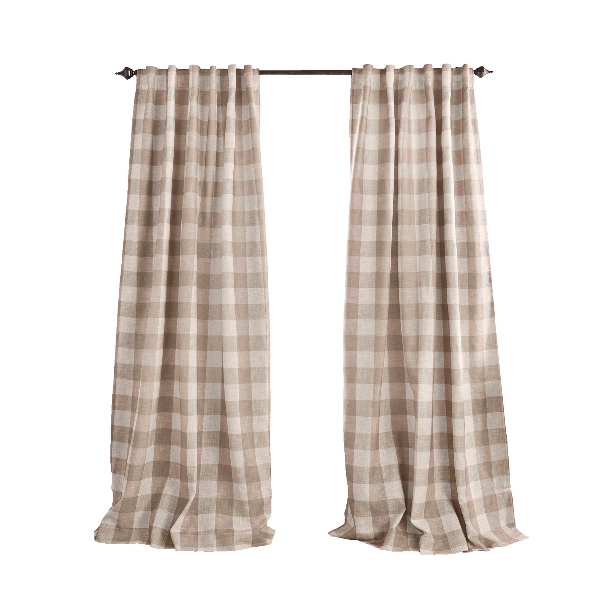 Grainger Buffalo Check Lined Room Darkening Single Window Curtain Panel - 52" x 95" - Linen - Elrene Home Fashions