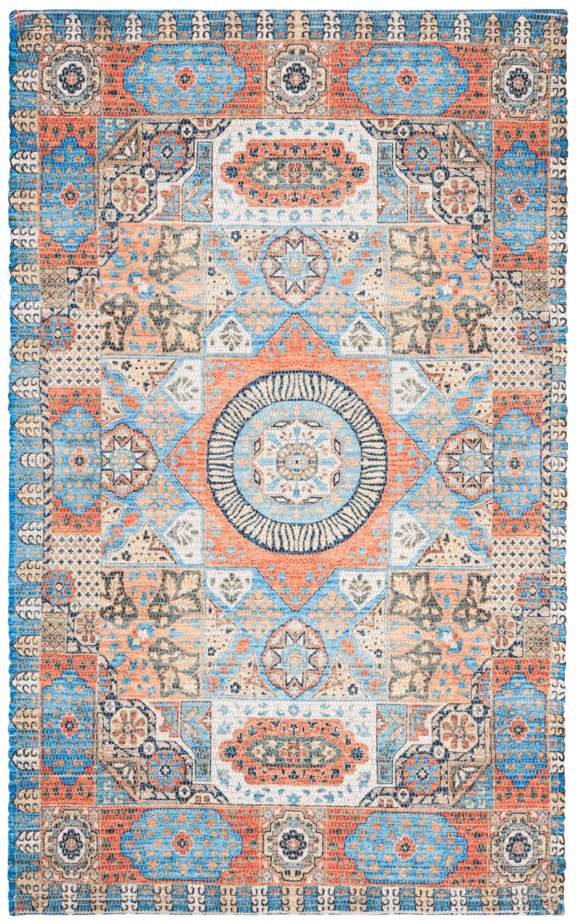 Saffron SFN541 Hand Loomed Area Rug - Orange/Blue - 4'x6' - Safavieh.