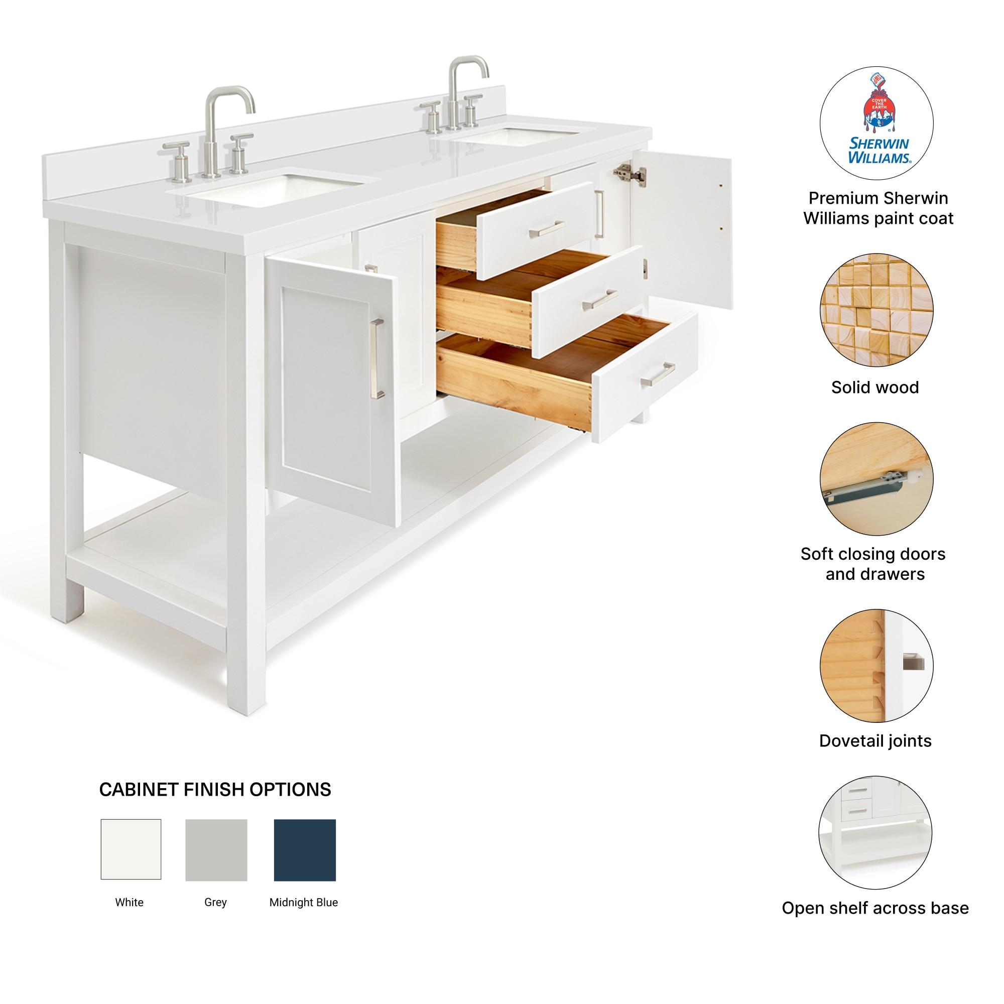 Ariel S073dwqrvo Magnolia 72" Free Standing Double Basin Vanity Set - White / Pure White