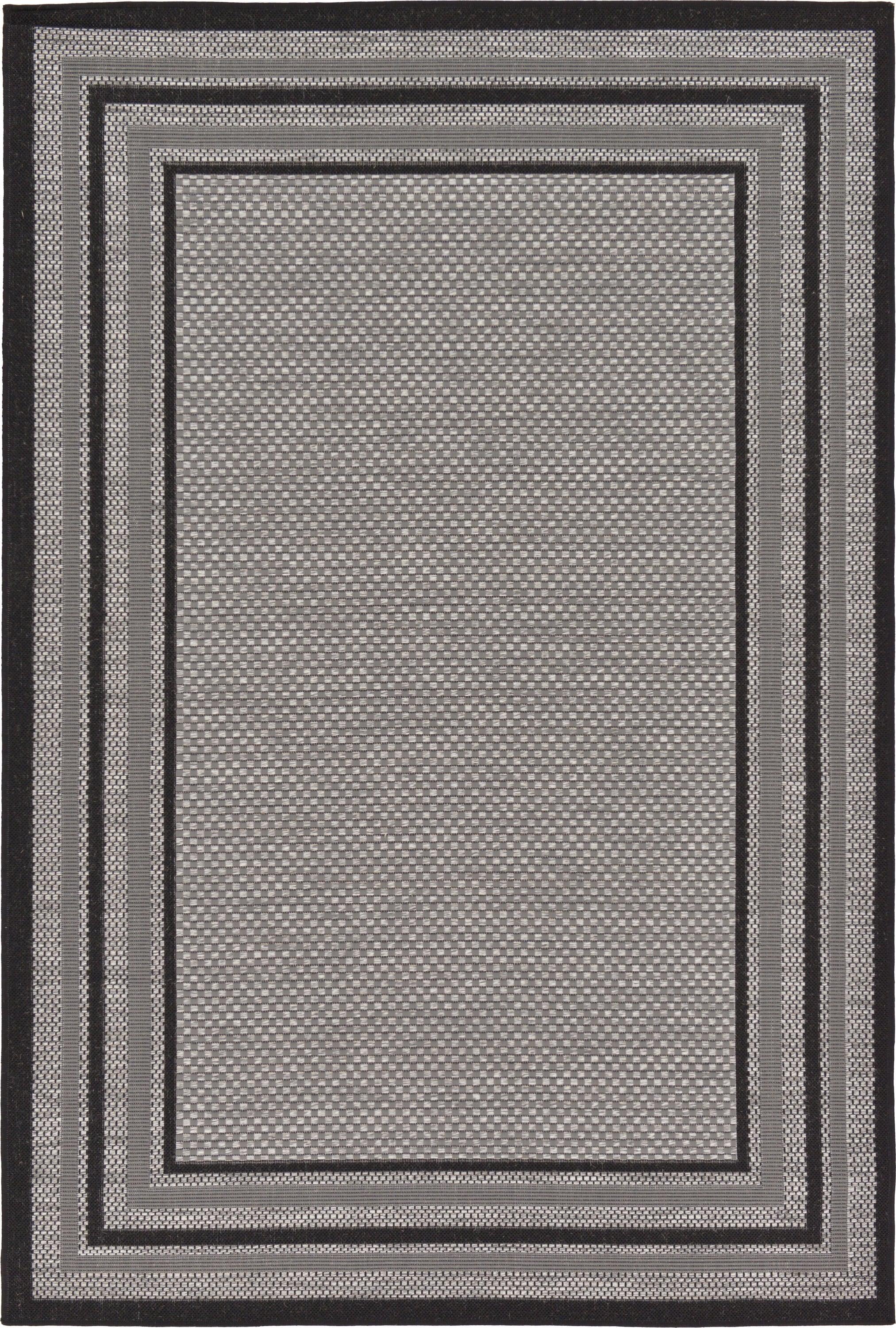 Unique Loom Multi Border Outdoor 5 x 8 (ft) Loomed Polypropylene Gray/Black Rectangular Indoor/Outdoor Geometric Area rug