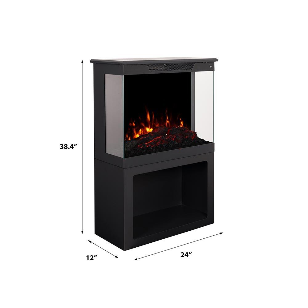 Modern Ember Smart 3-Sided Electric Fireplace Stove Heater With Storage Base | LED Flame Colors |Works With Wi-Fi App