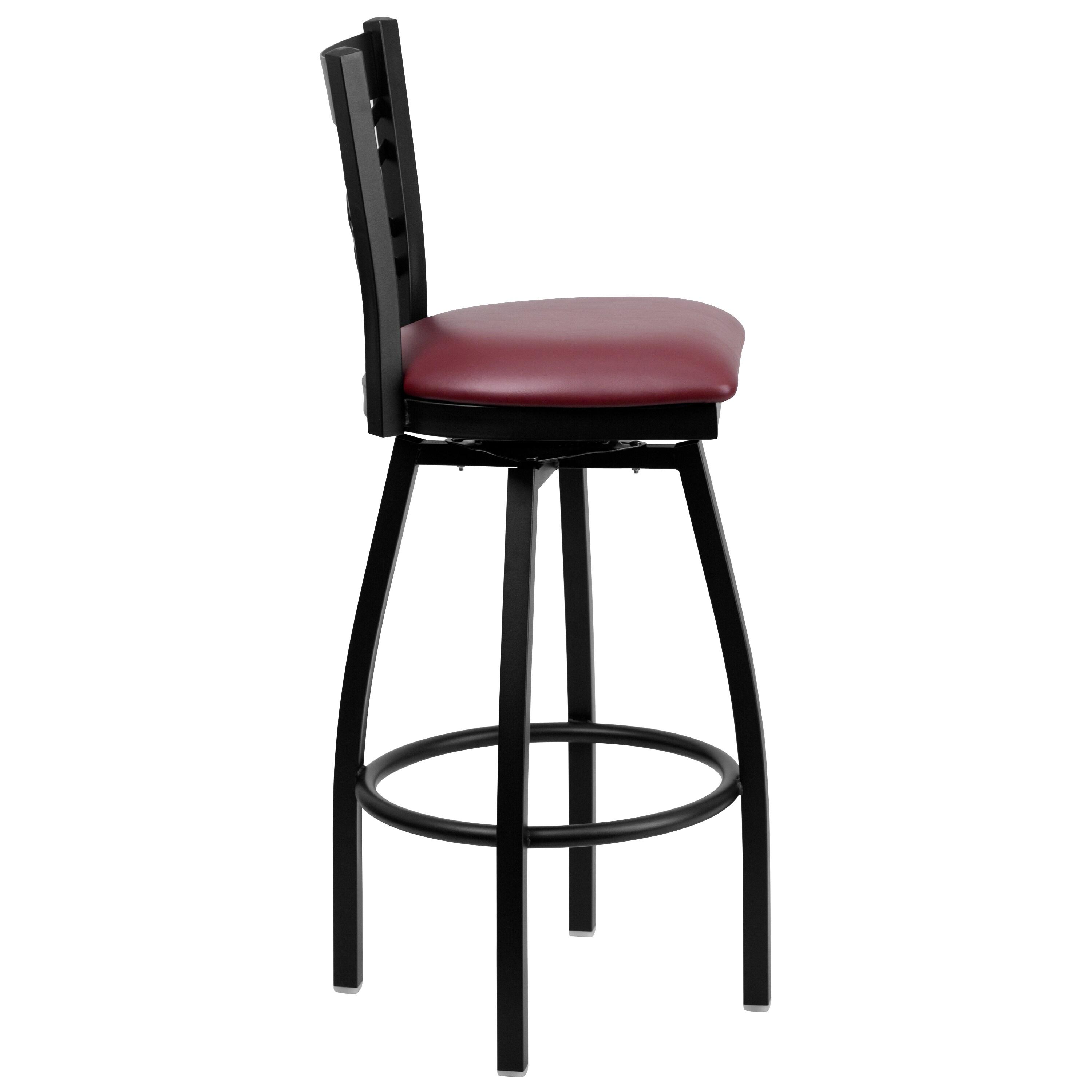 Flash Furniture HERCULES Series Black ''X'' Back Swivel Metal Barstool - Burgundy Vinyl Seat