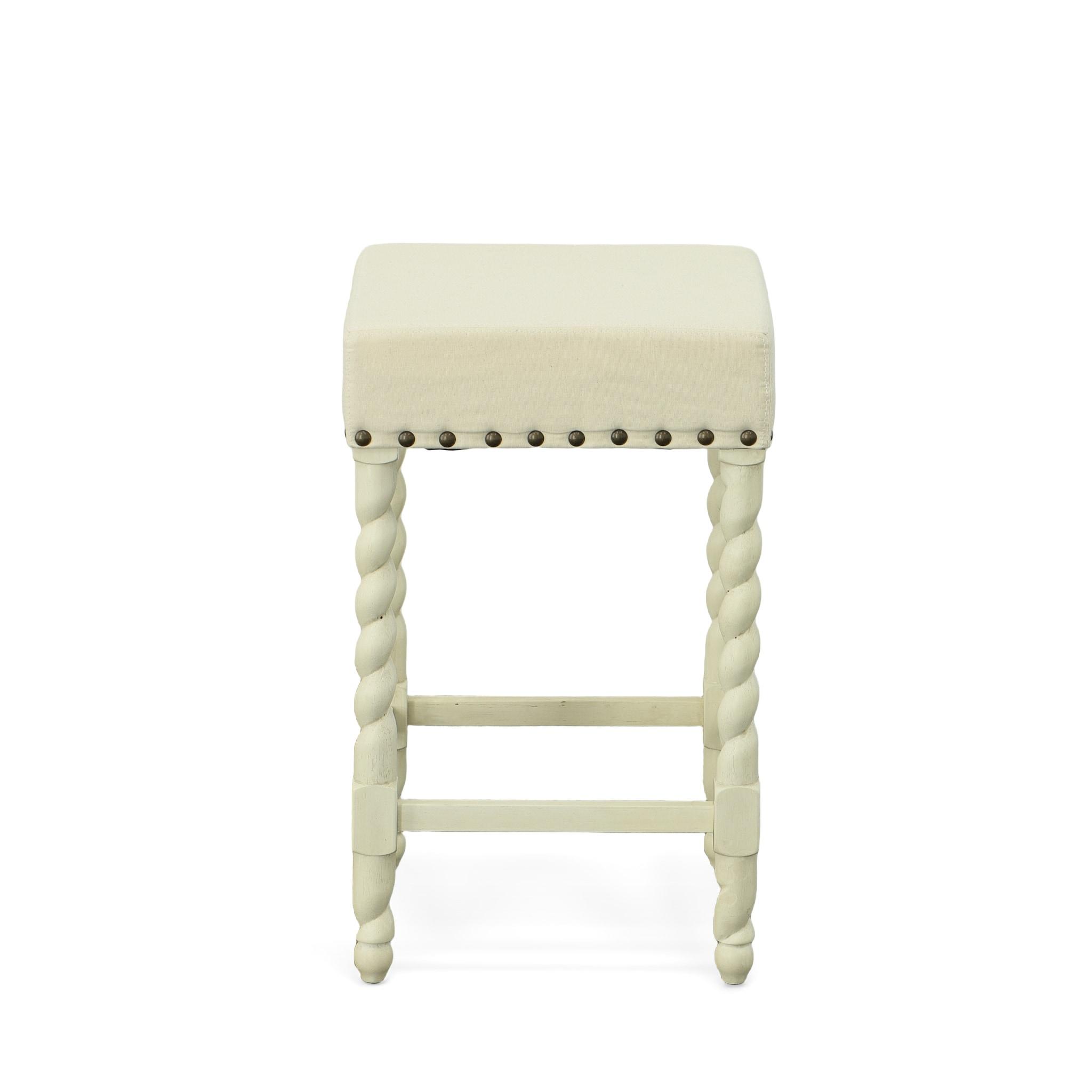 Carolina Living Remick 24" Counter Stool - Vintage White - Linen Upholstery