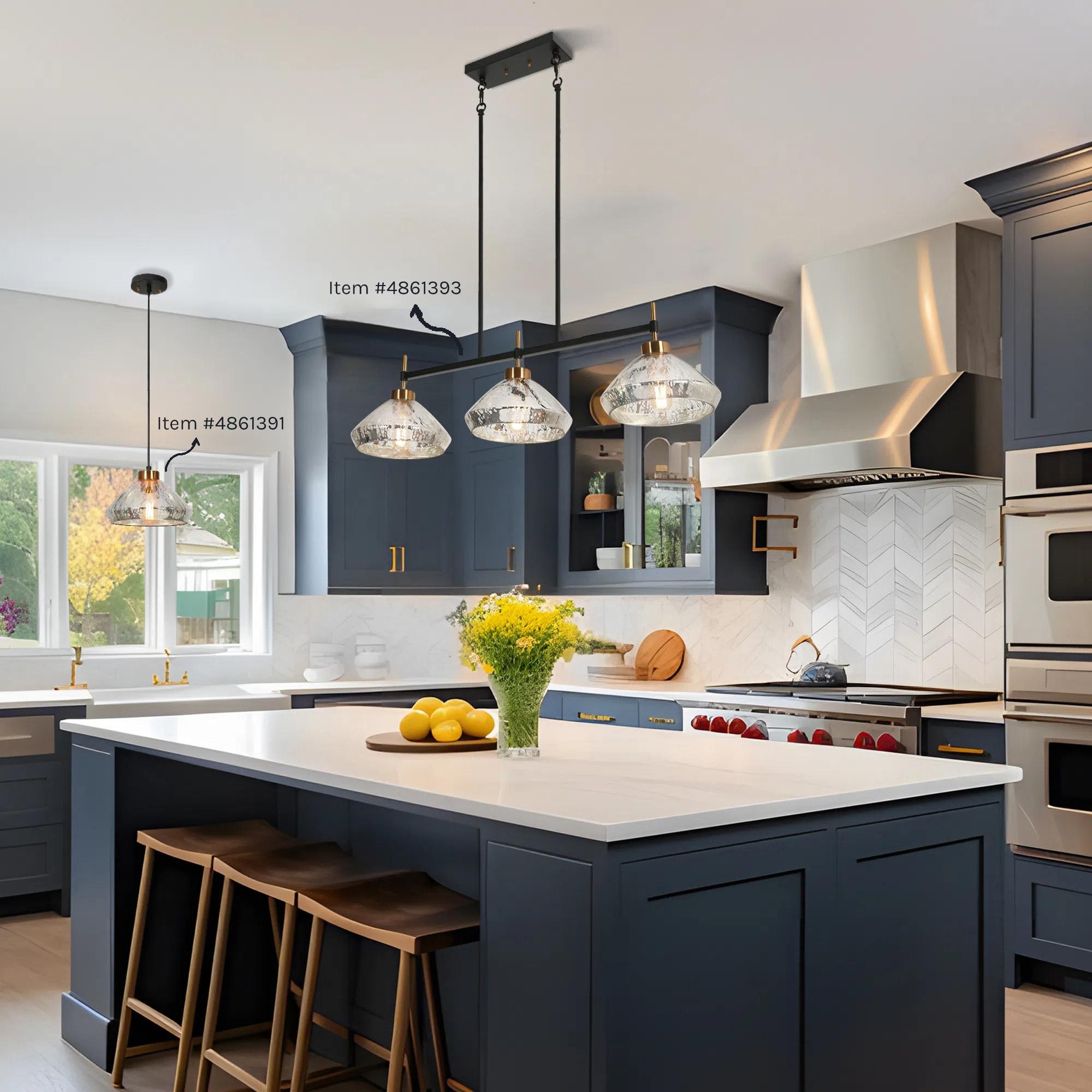 LNC Anila 1-Light Matte Black and Polished Gold Linear LED Kitchen Island Light: UL Listed, Adjustable Height, E26