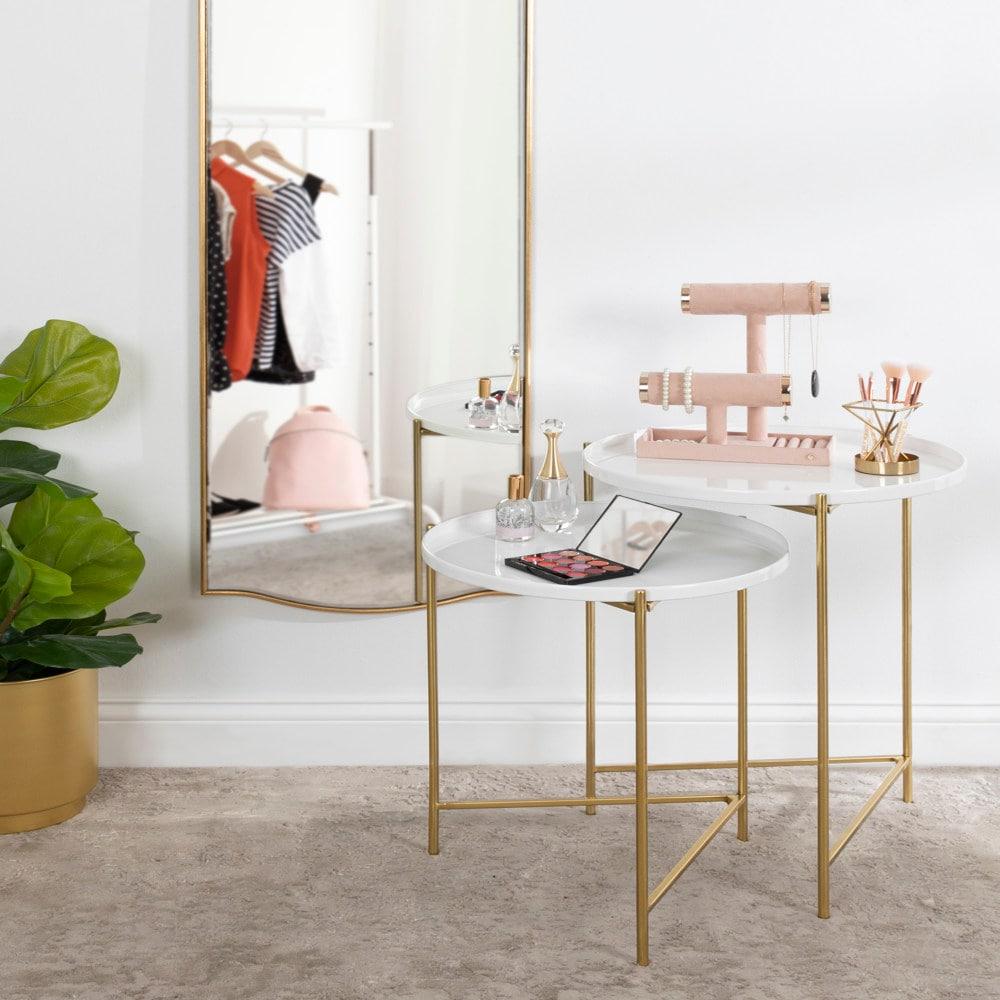 Kate and Laurel Ulani Round Metal Nesting Table, 2 Piece, White and Gold