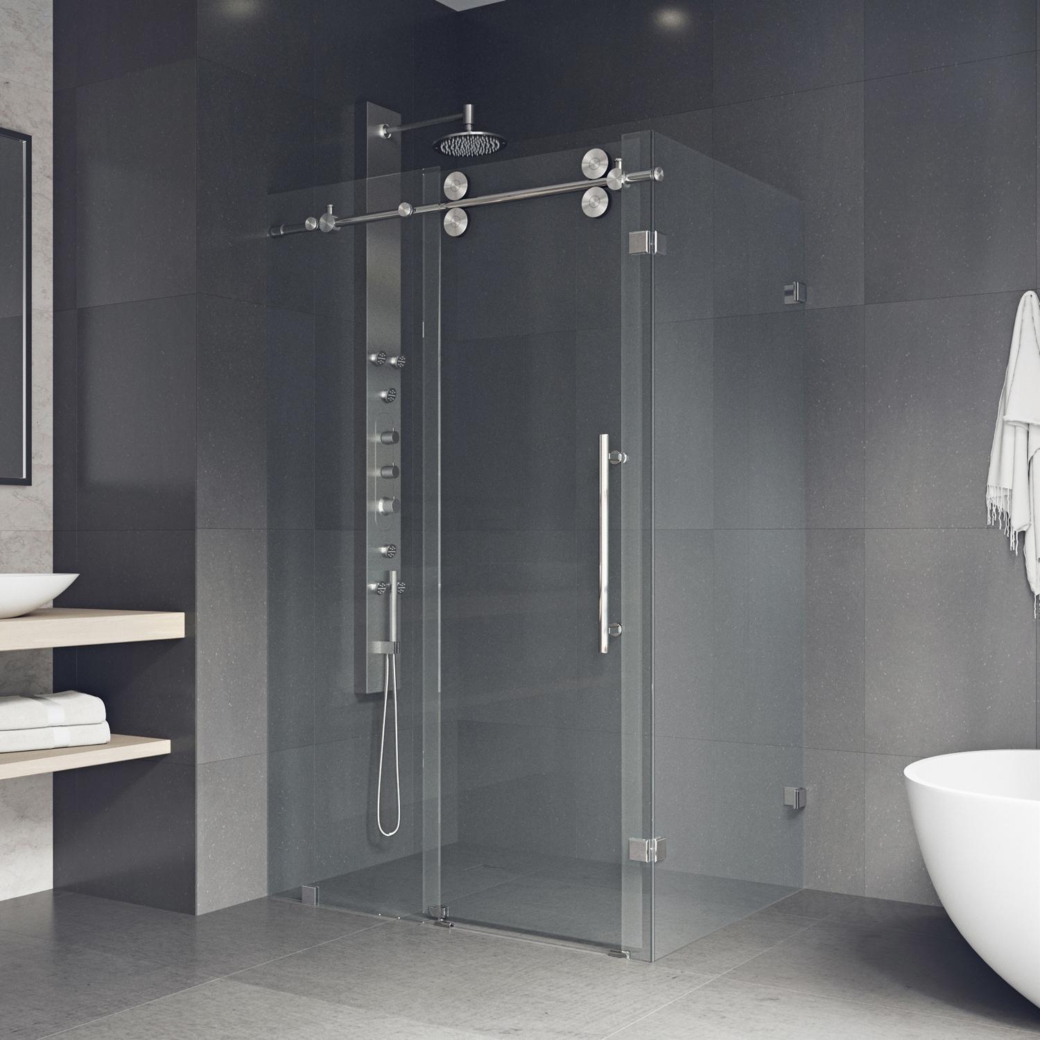 Winslow 46" W x 35" D x 74" H Sliding Frameless Shower Enclosure with 3/8Clear Glass