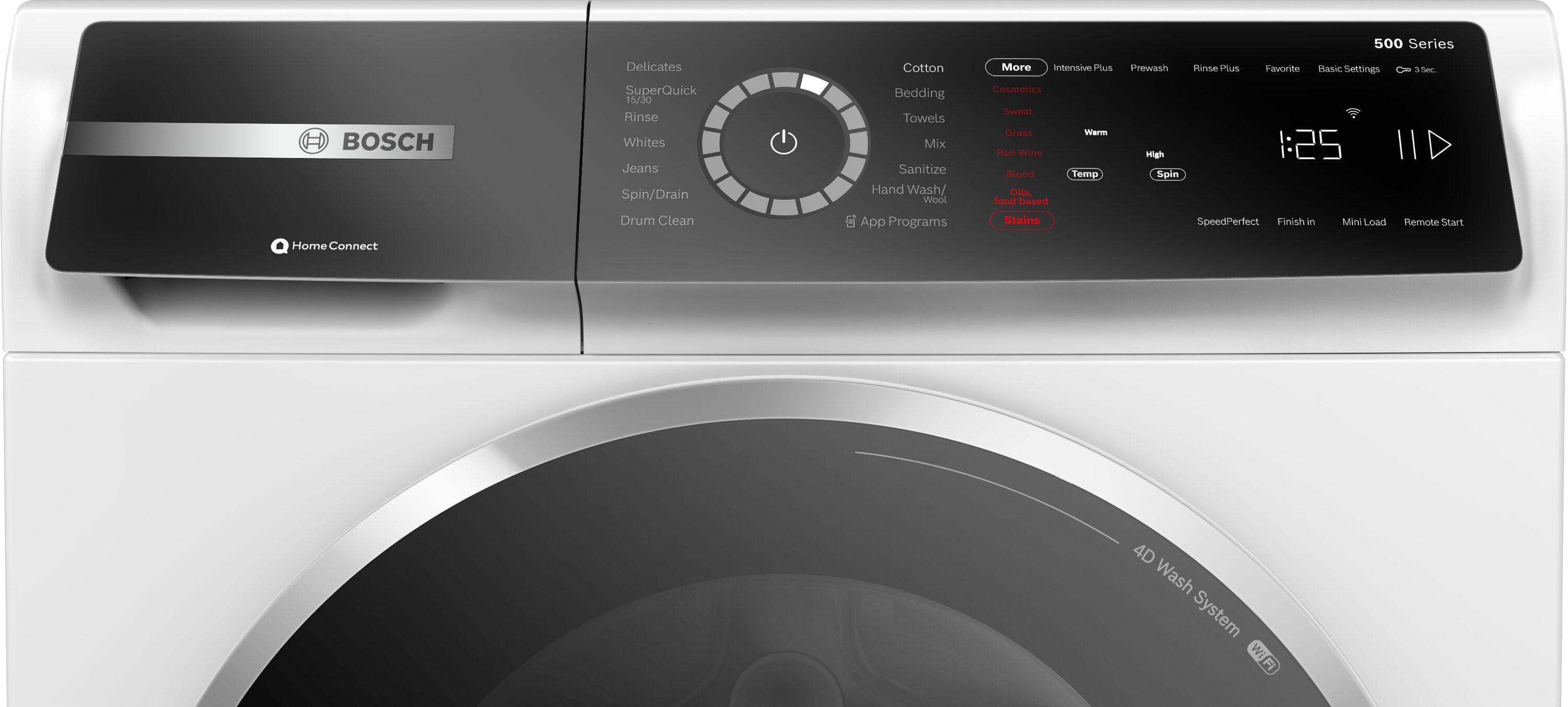 Bosch 500 Series White Smart Front Load Washer with Stainless Steel Drum