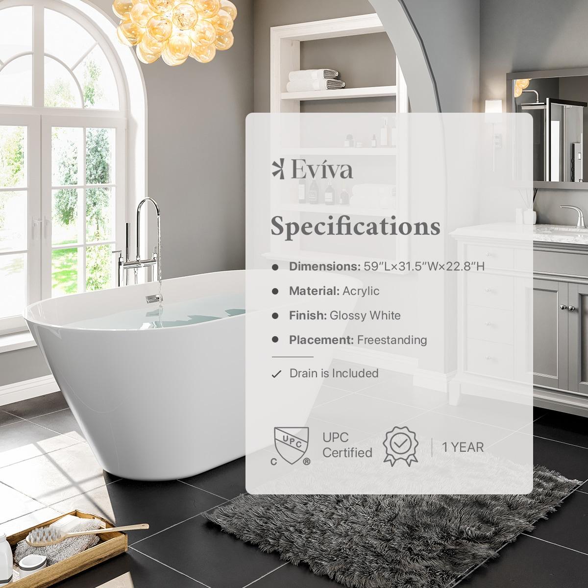 Aries 59'' x 32'' Freestanding Soaking Acrylic Bathtub