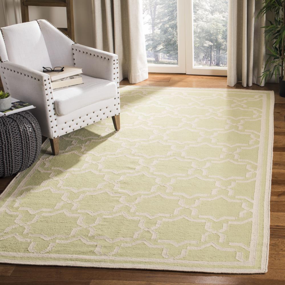SAFAVIEH Dhurries Myles Geometric Area Rug, Light Green/Ivory, 6' x 6' Square