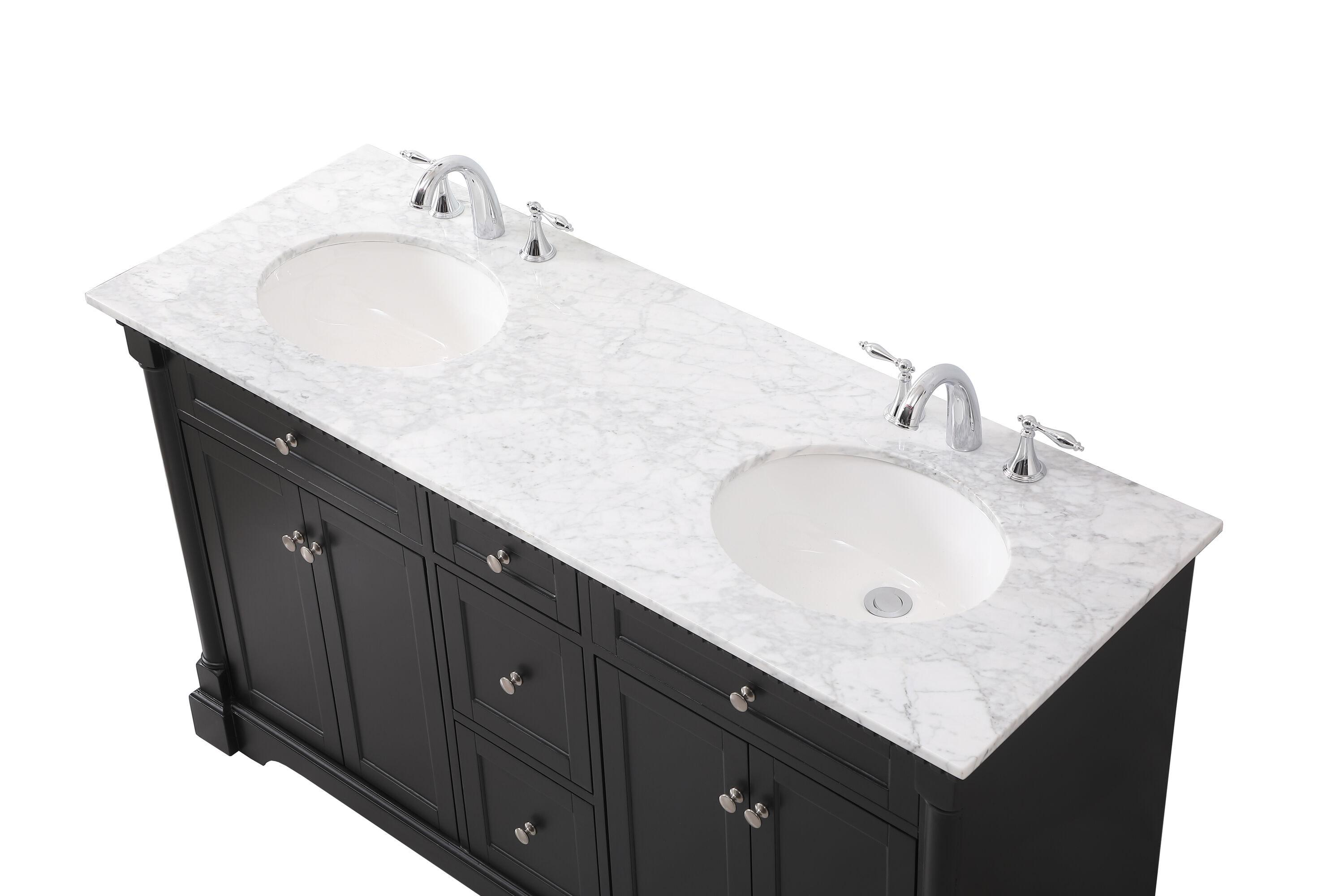 Elegant Decor Clarence 60" Solid Wood Metal Double Bathroom Vanity Set in Black