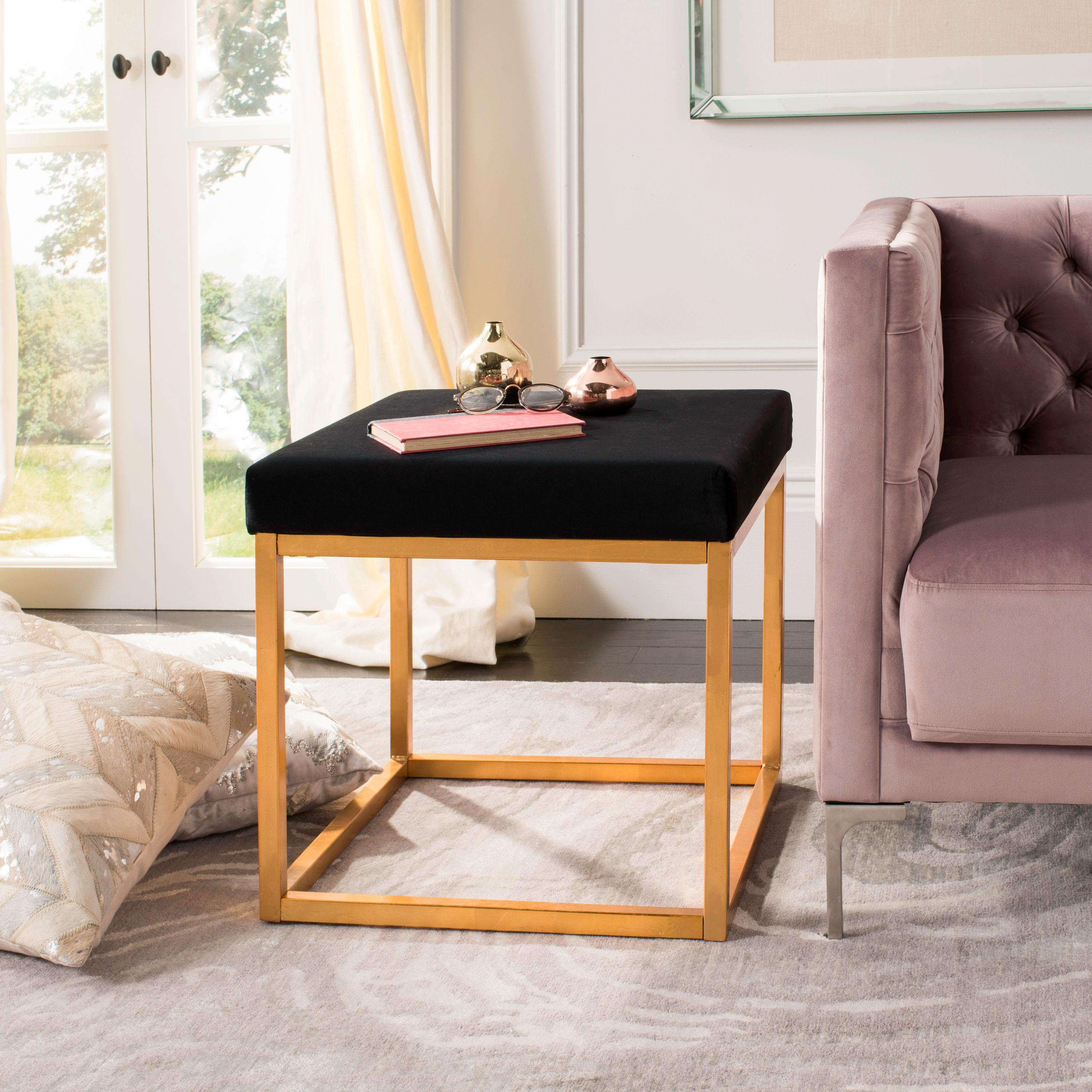 Rowan Contemporary Glam Square Ottoman - Black/Gold - Safavieh