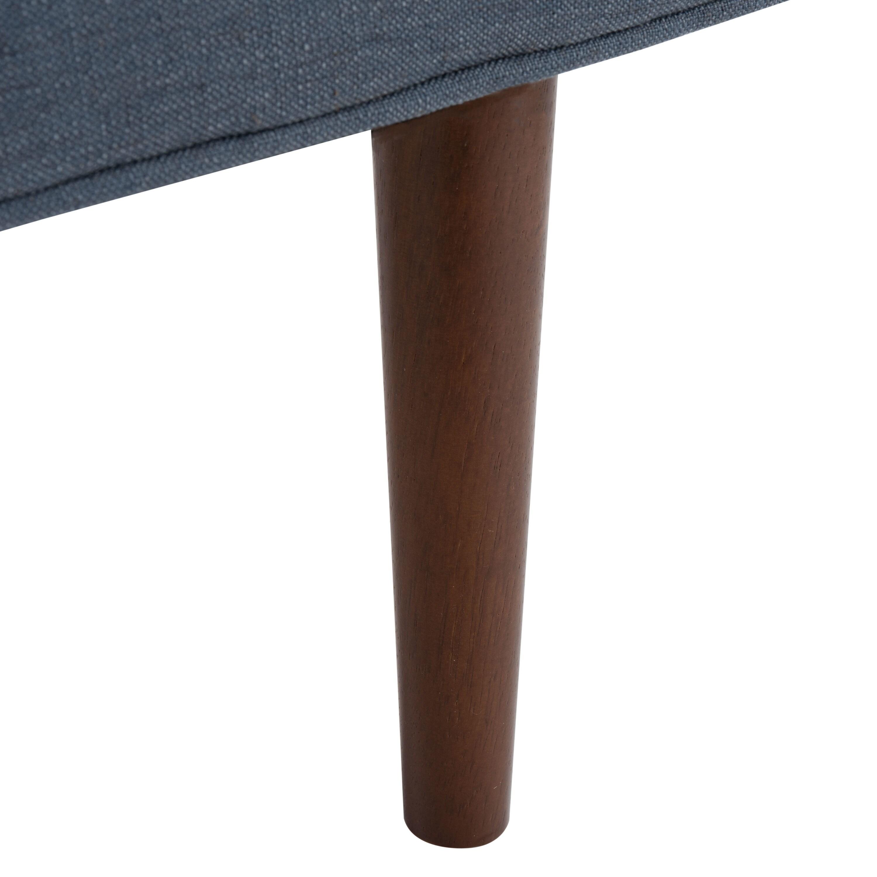 Henri Mid-Century Bench - Navy Linen/Walnut - Safavieh