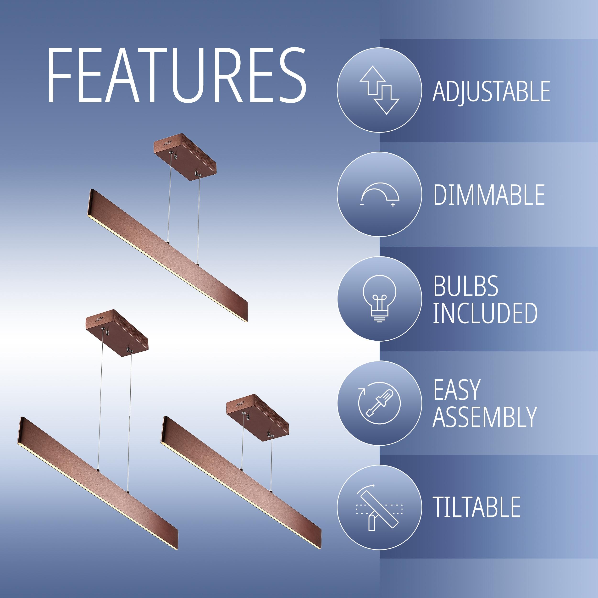 Draper 40" Dimmable Adjustable Integrated LED Metal Linear Pendant, Anodized Bronze