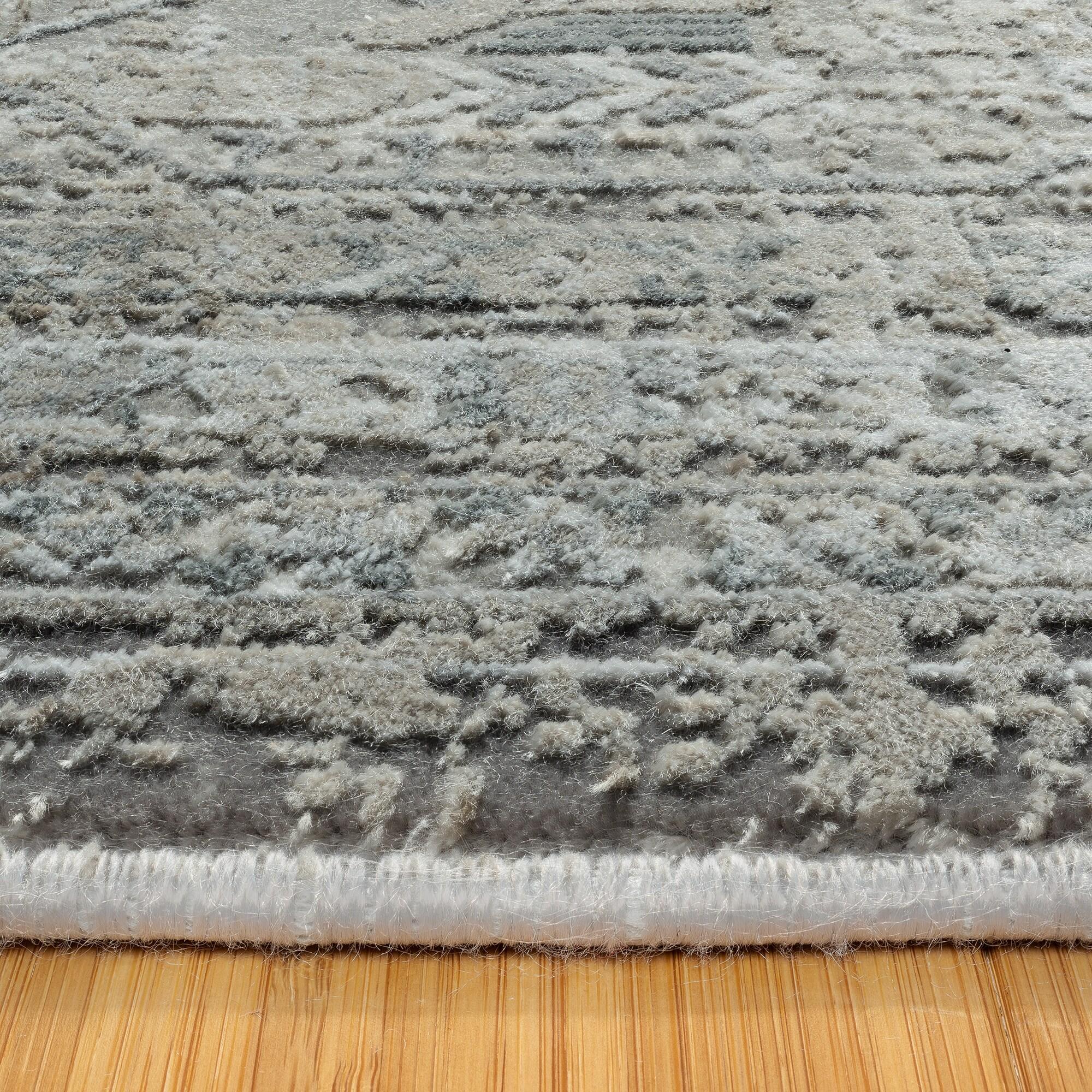 Gertmenian Florance Modica Transitional Oriental Border Floral Dark Gray High-Low Viscose/Acrylic Area Rug