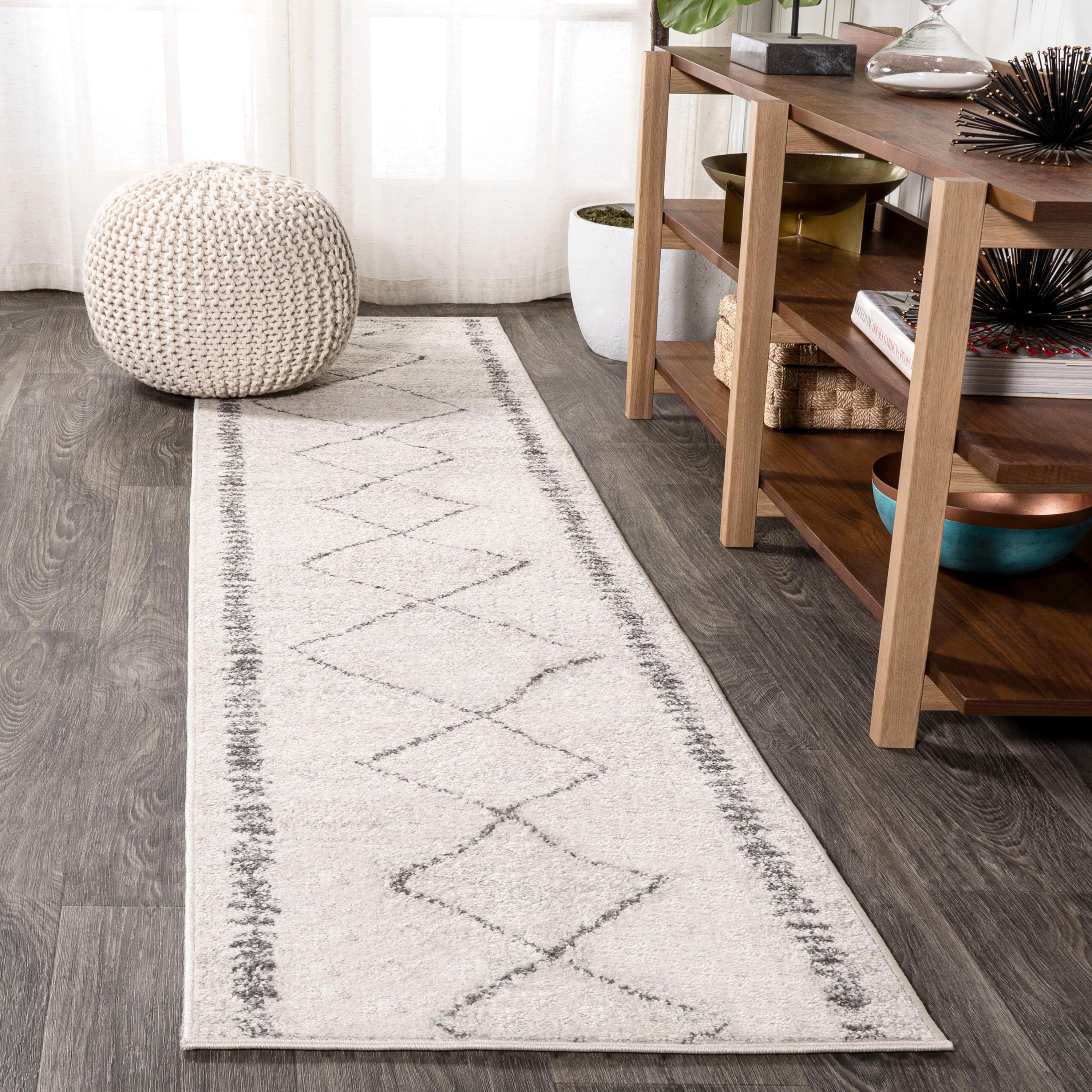 2'x8' Zaina Moroccan Beni Souk Runner Rug, Cream/Gray - JONATHAN Y