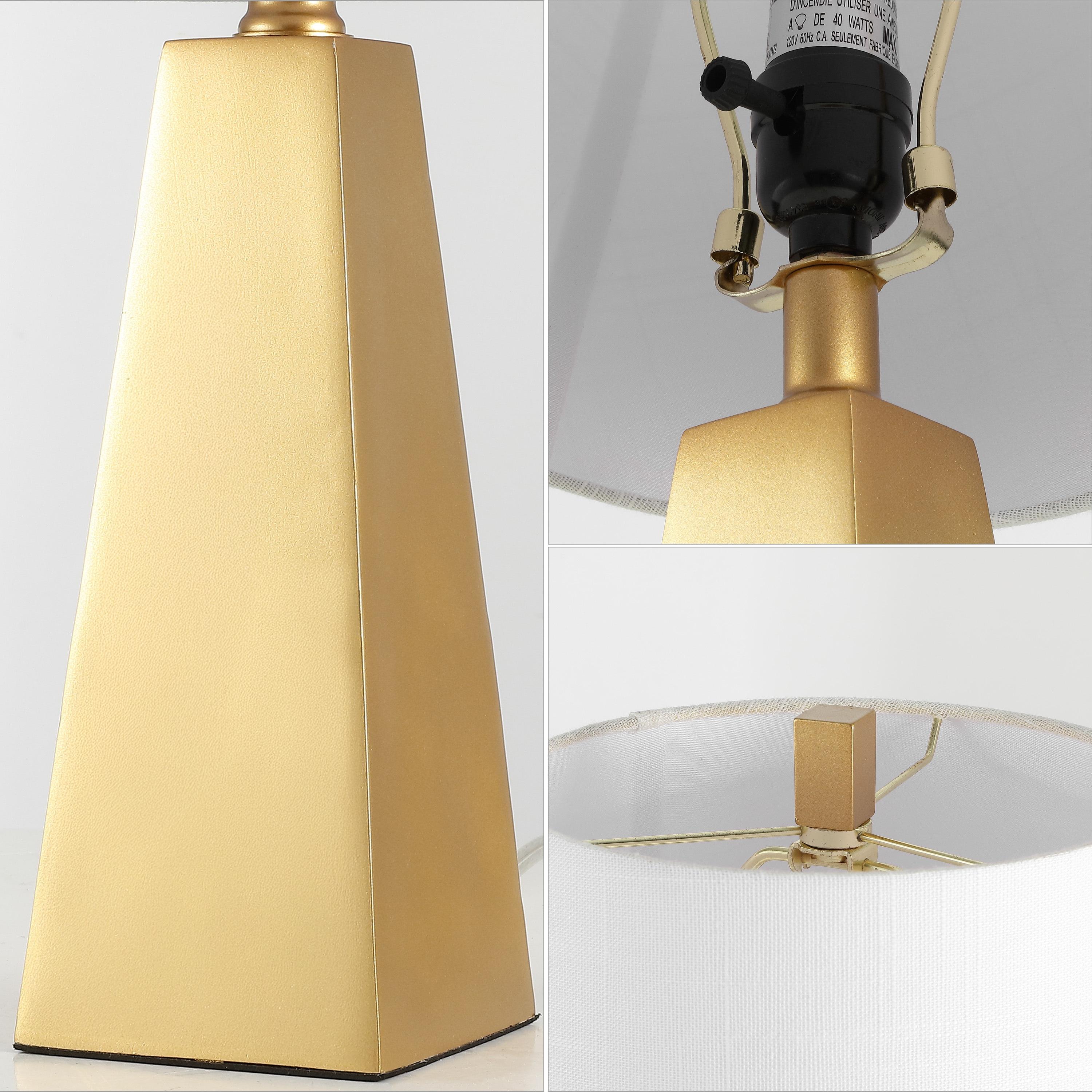 JONATHAN Y 20.5" Alexis Resin Table Lamp (Includes LED Light Bulb) Gold: Modern Geometric Pyramid Base, Silk-Wrapped Cord