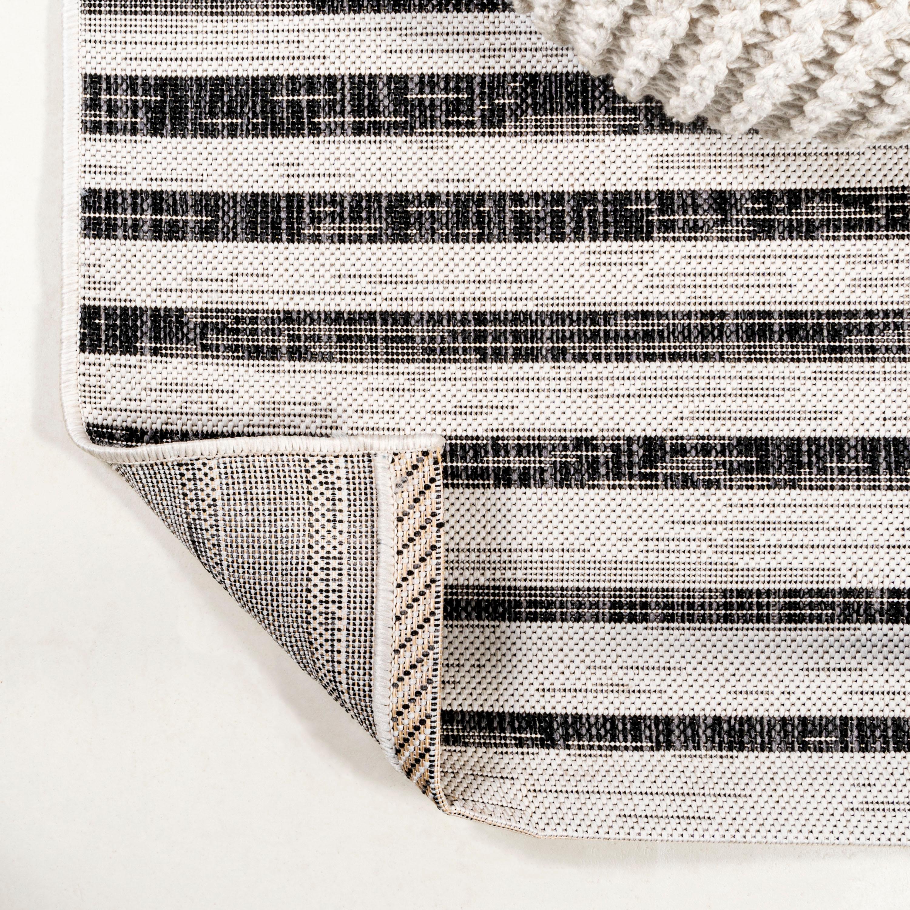 2'x10' Sukie Modern Offset Stripe Indoor/Outdoor Runner Rug, Ivory/Black - JONATHAN Y