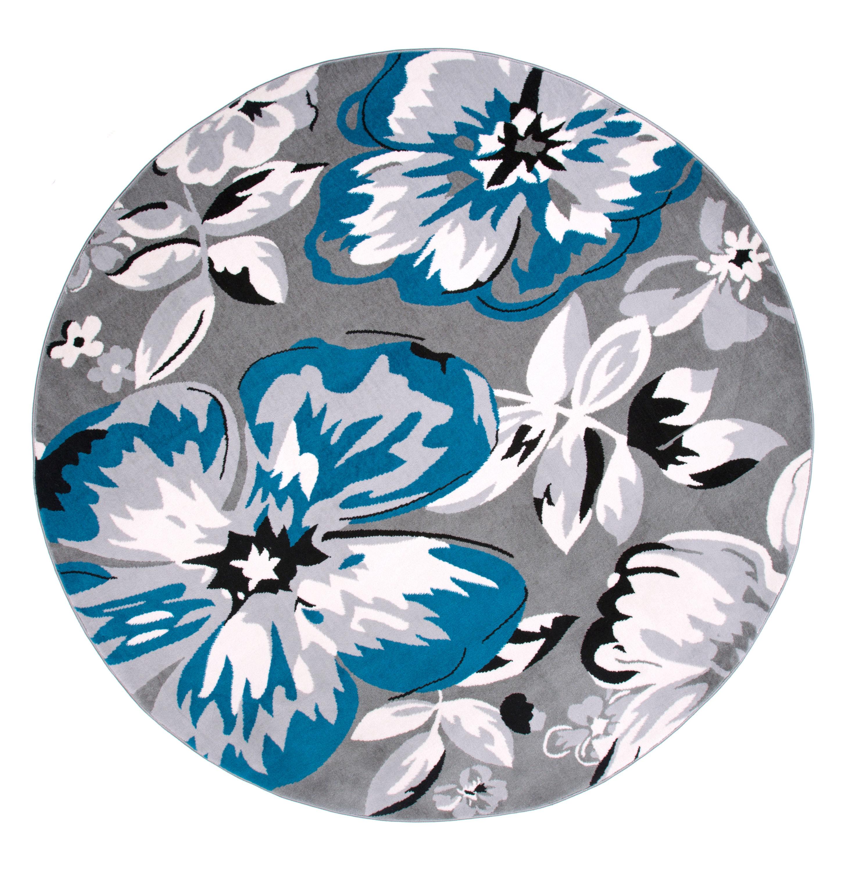 World Rug Gallery Modern Floral Design Blue 6'6" Round Rug