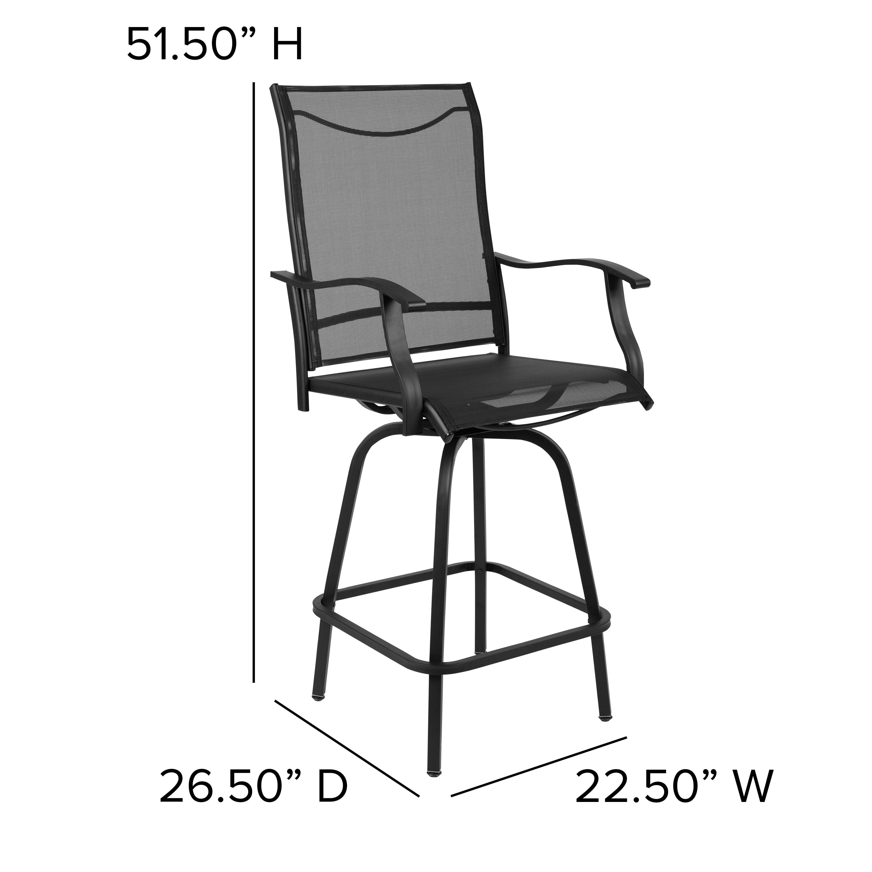 Flash Furniture Patio Bar Height Stools Set of 2, All-Weather Textilene Swivel Patio Stools and Deck Chairs with High Back & Armrests in Black