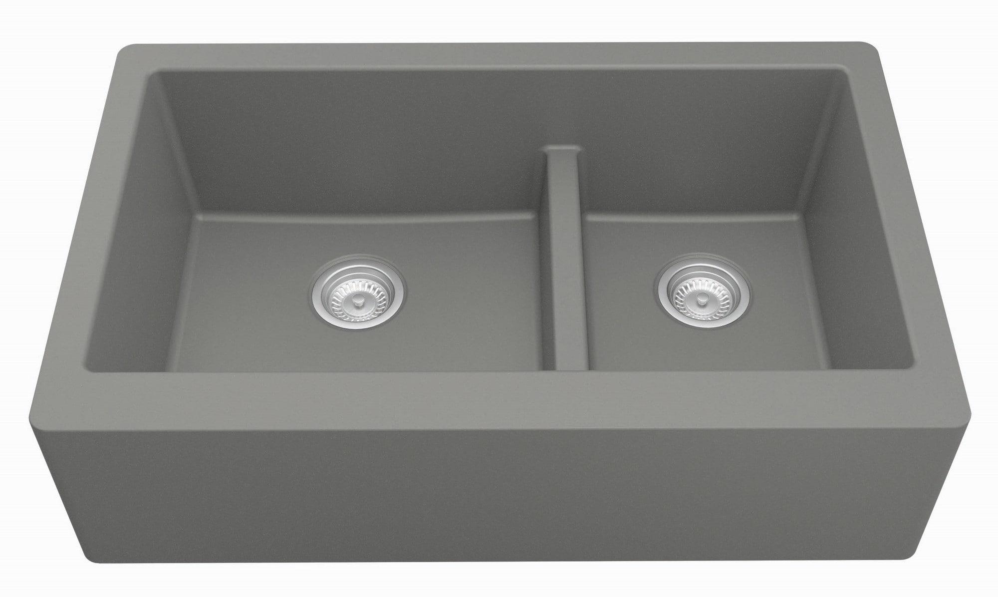 Karran Quartz 34'' X 21-1/4'' 60/40 Double Bowl Farmhouse/Apron Front Kitchen Sink Kit