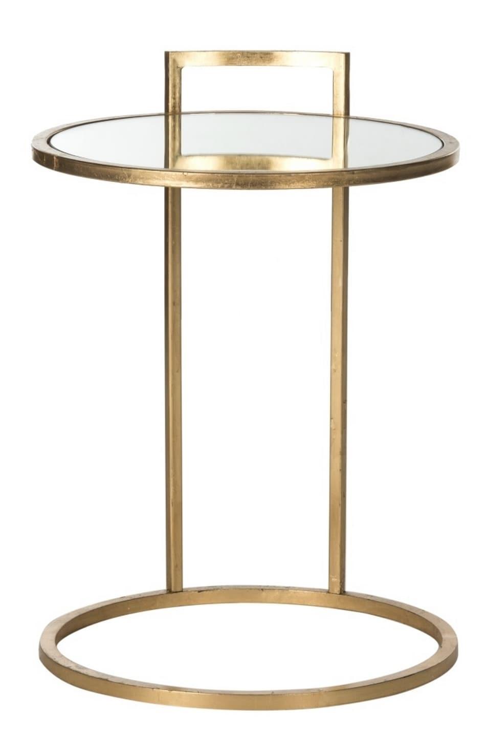 Calvin Round Gold Leaf End Table - Gold/Mirror - Safavieh.