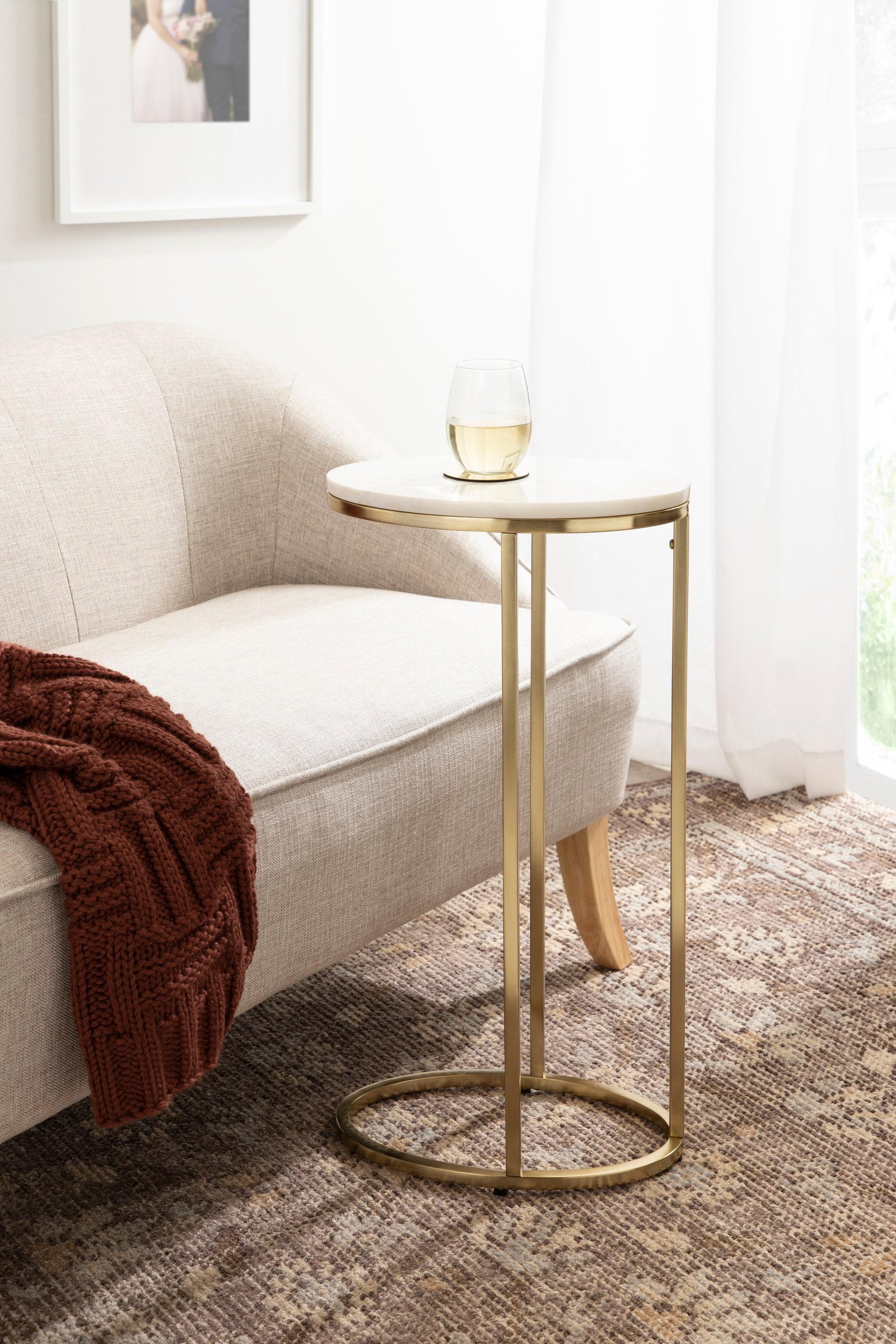 Gold Oval Marble Top C-Shaped Side Table