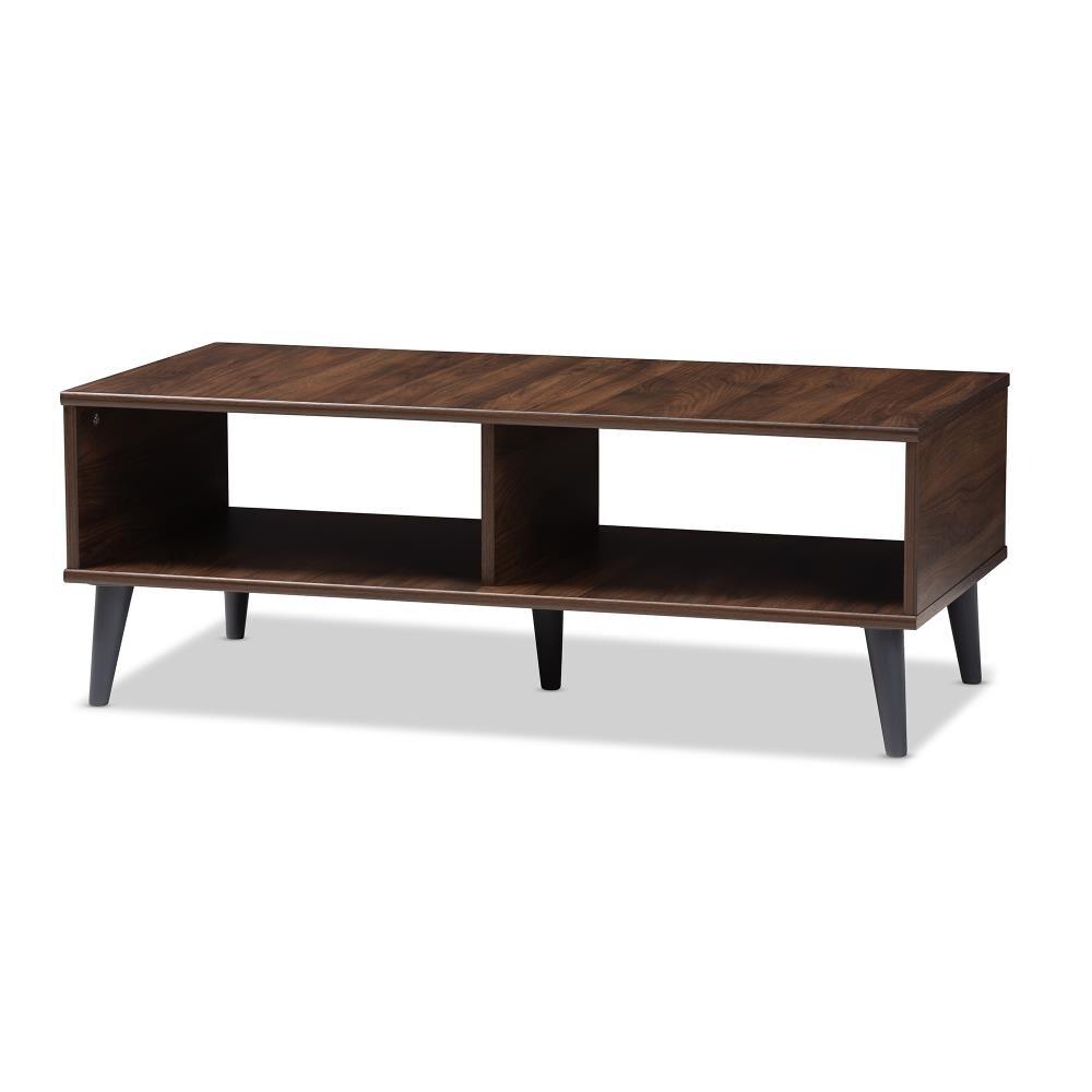 Pierre Coffee Table Dark Brown/Gray - Baxton Studio: Mid-Century Modern Storage, Tapered Legs