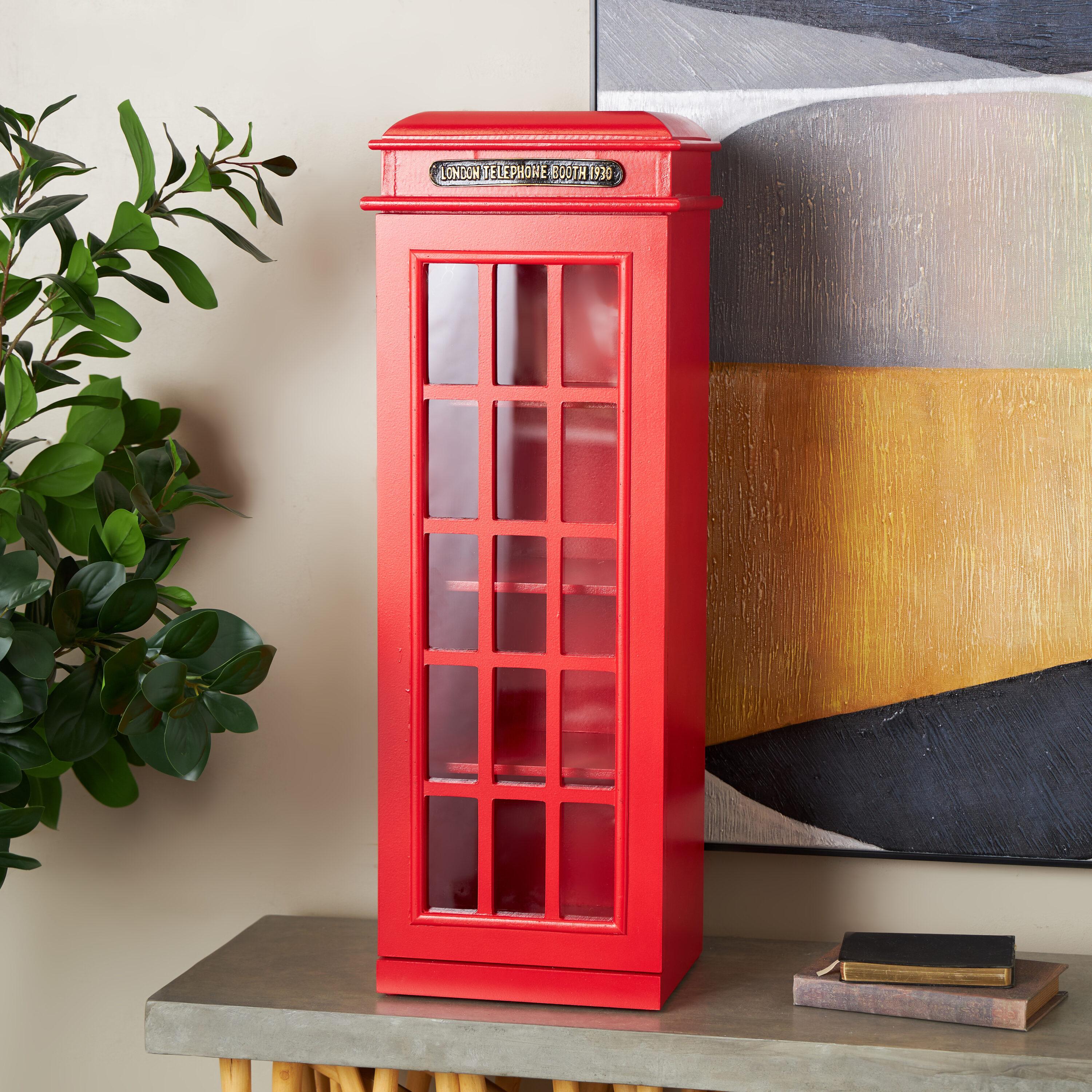 DecMode 11" x 30" Red Wooden London Telephone Booth 2 Shelf Storage Unit, 1-Piece