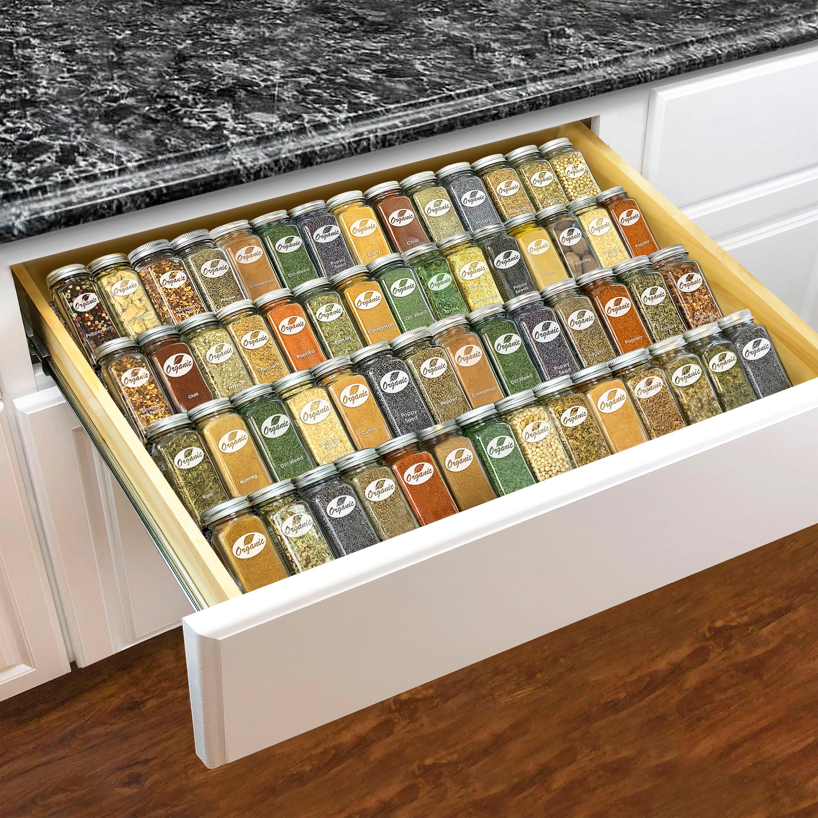 LYNK PROFESSIONAL® Spice Drawer Organizer - Heavy Gauge Steel 4 Tier Spice Rack - Silver Metallic