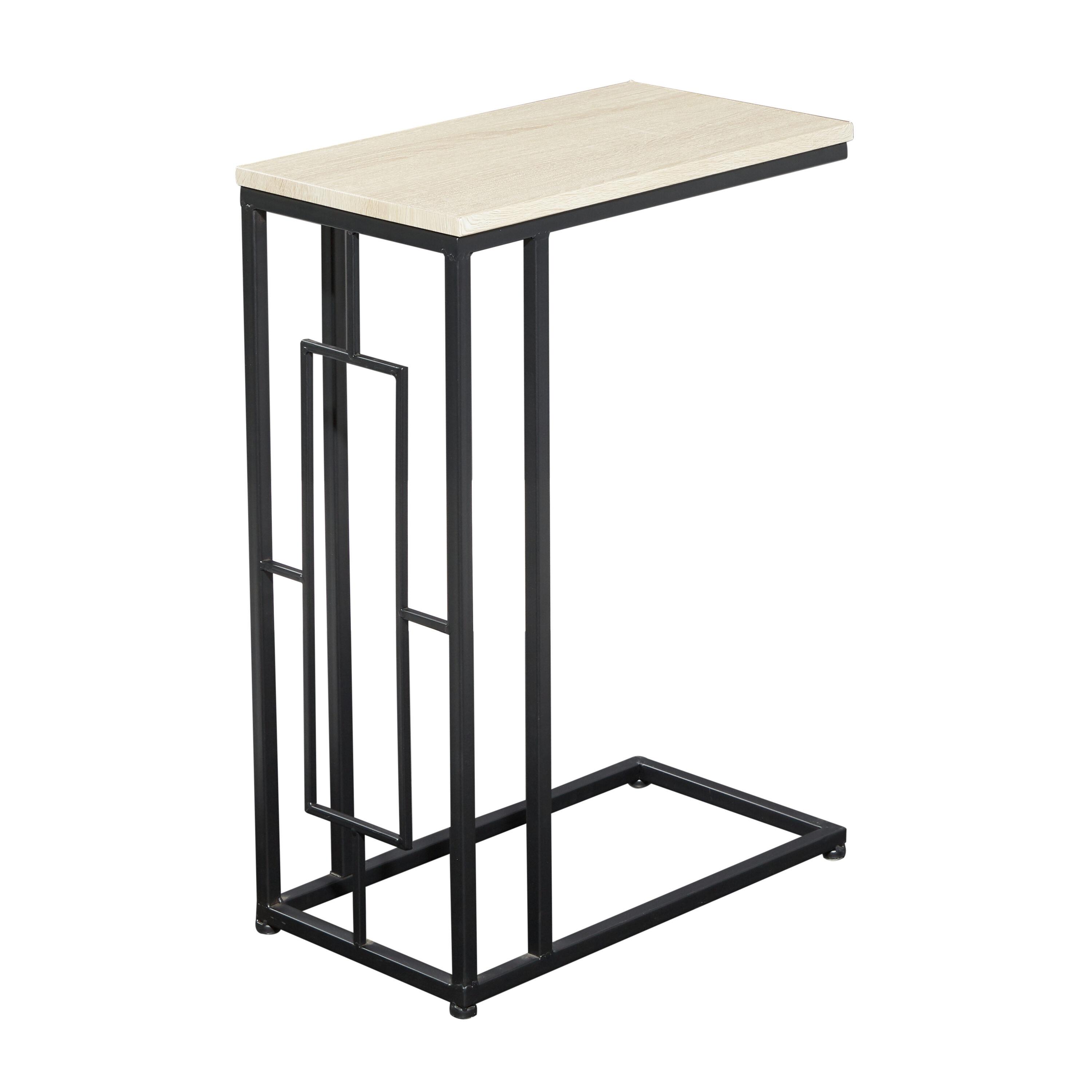 Olivia & May Contemporary Iron and Wood Accent Table Black: Sofa Side C-Table, Narrow Tray End Table