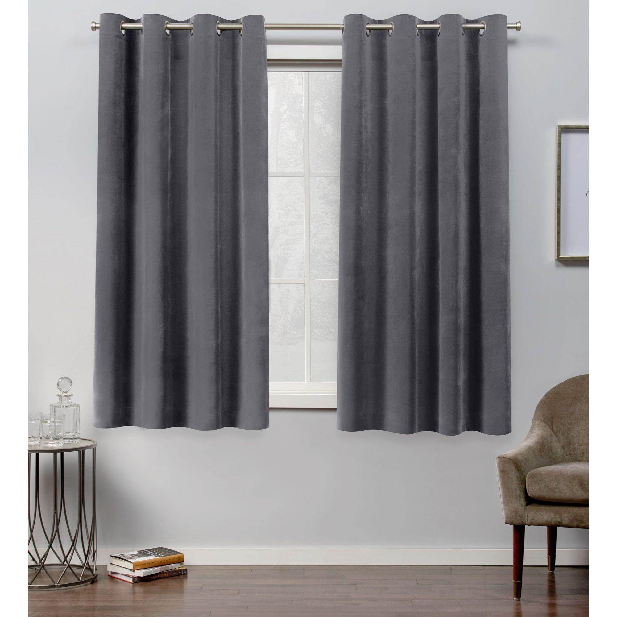 Exclusive Home Velvet Heavyweight Light Filtering Grommet Top Curtain Panel Pair, 54"x63", Soft Grey