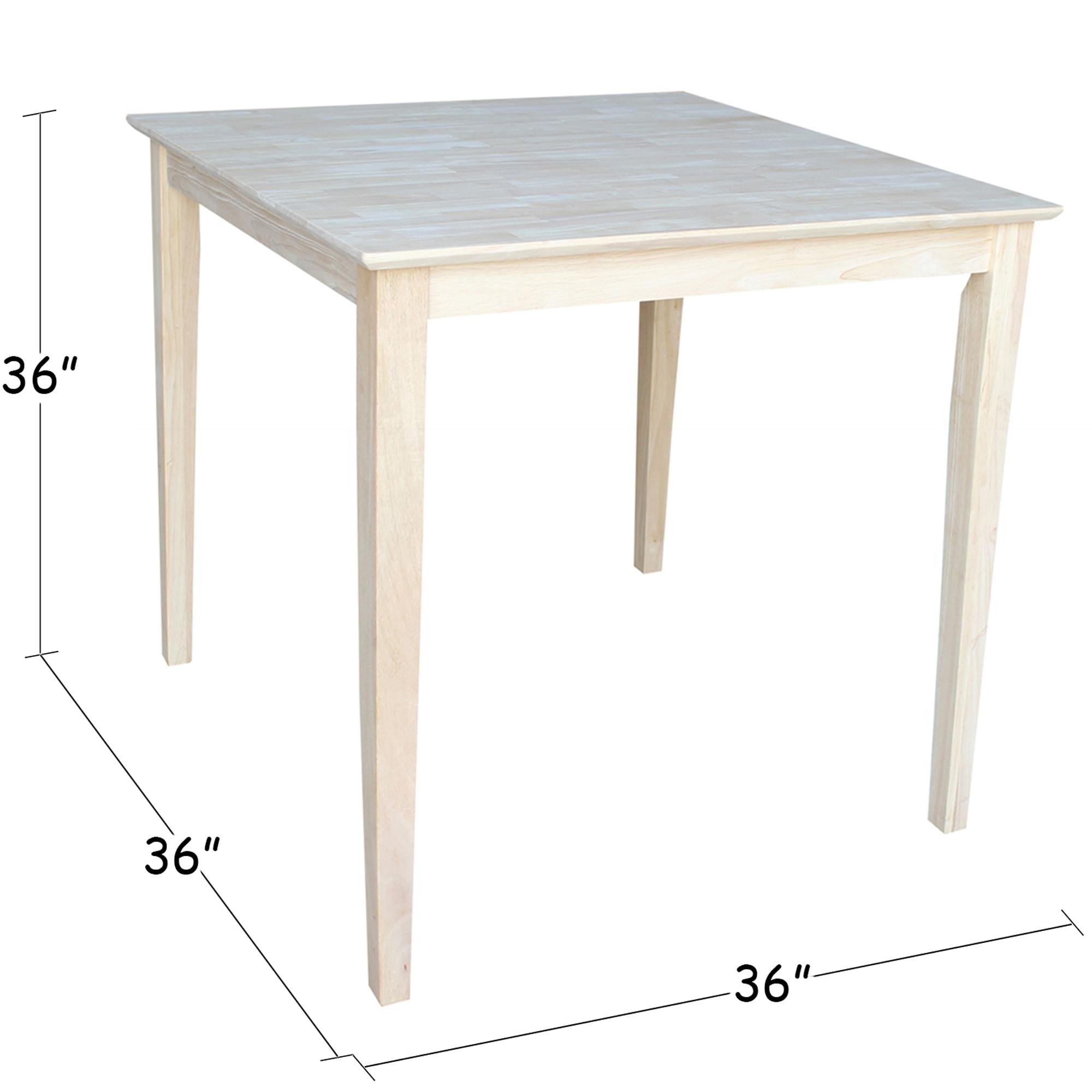 International Concepts 36" Square Solid Wood Counter Height Table with Shaker Legs Unfinished