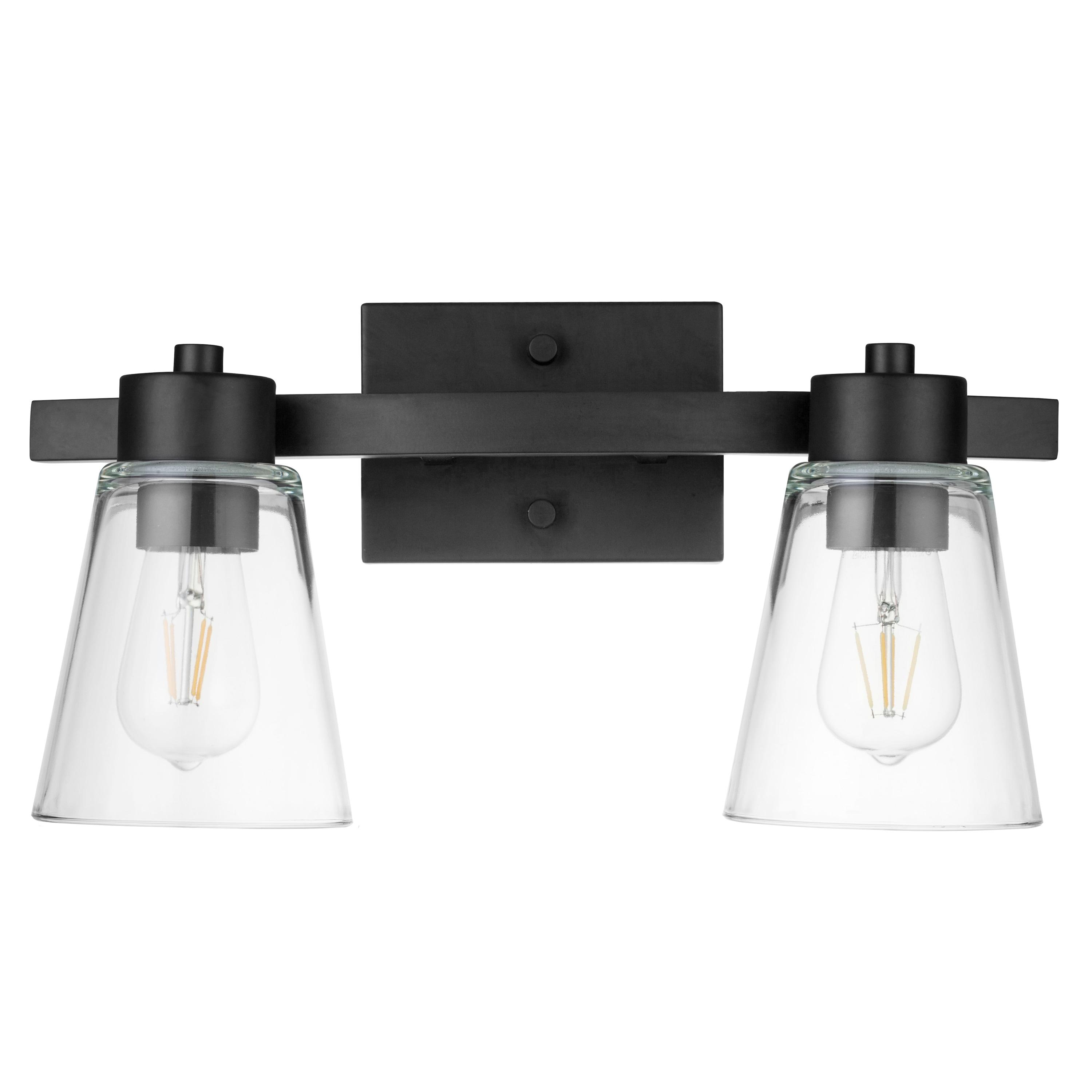 Prominence Home Fairendale 2-Light Matte Black Bathroom Vanity Light with Clear Glass Shade