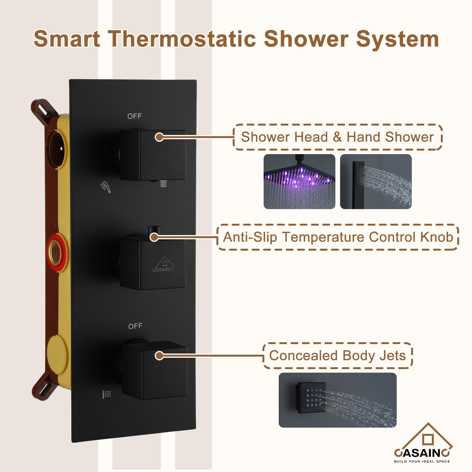 Rainfall Symphony 12inch 3-Function Dual Shower Head Thermostatic Shower System with 3 Sprays Handheld