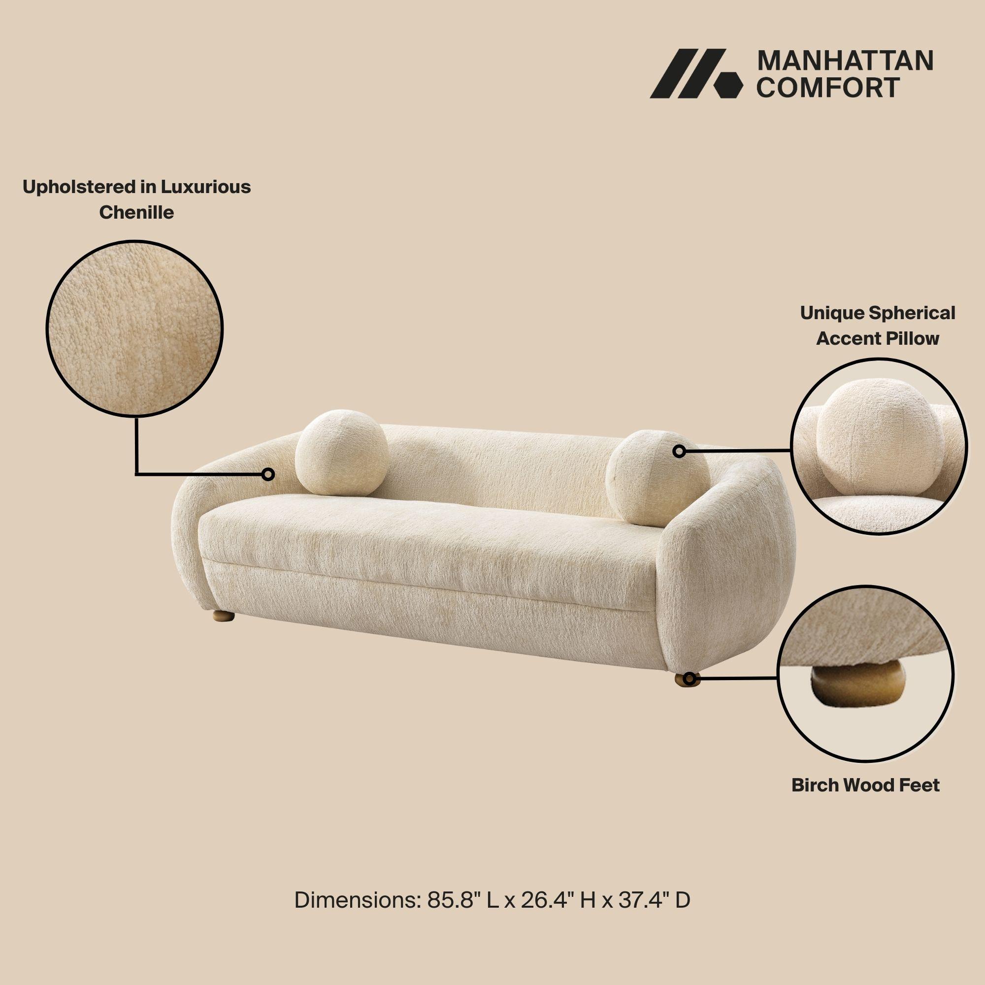 Manhattan Comfort 85.8" Tribeca Modern Chenille Upholstered Sofa Cream
