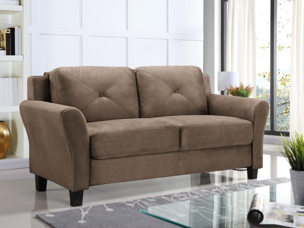 Taryn Brown Microfiber Tufted Rolled Arm Loveseat