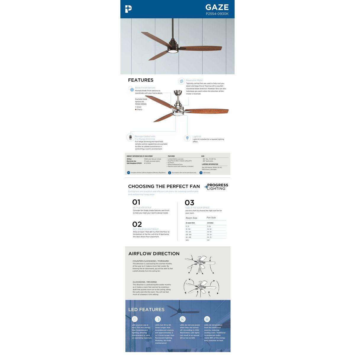Gaze Collection 60" LED Three-Blade Ceiling Fan