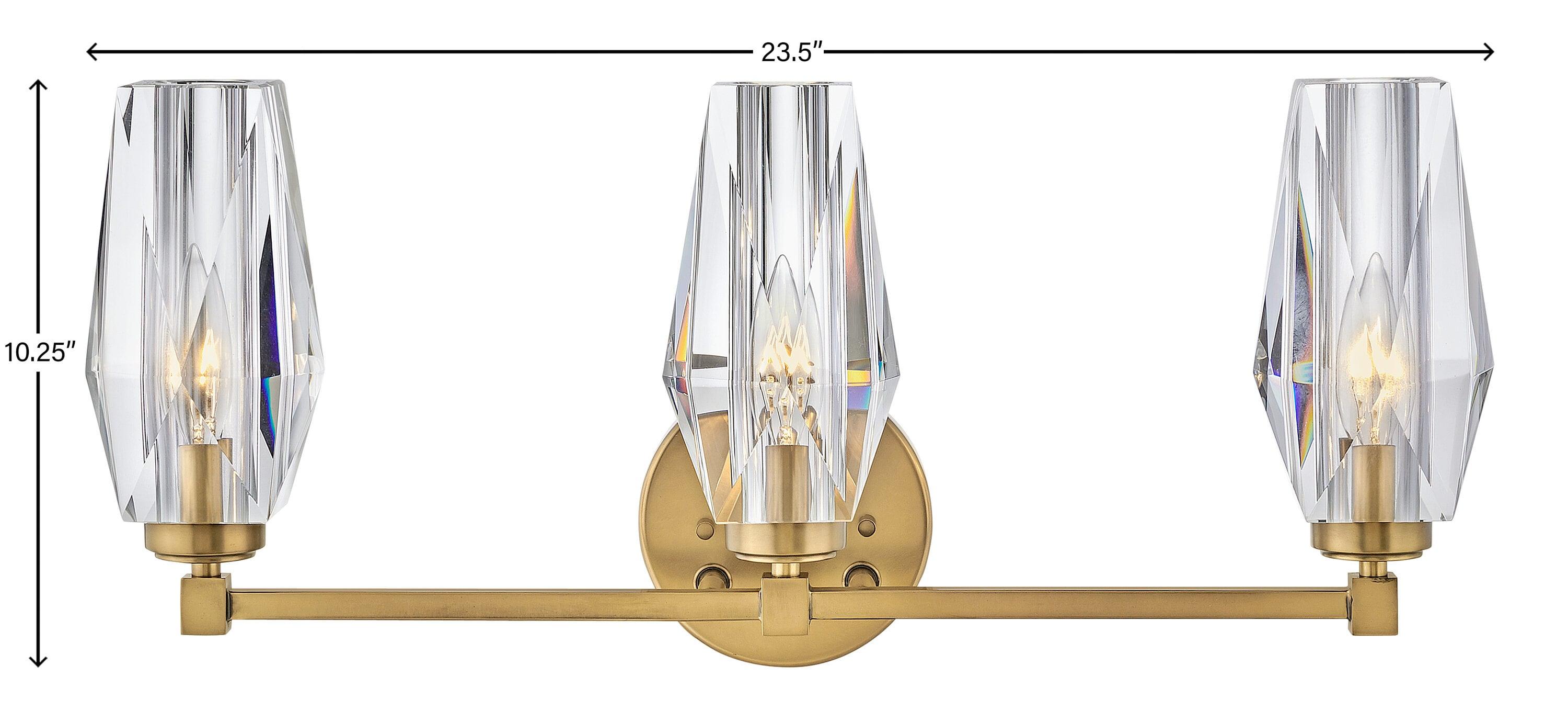Hinkley Ana 3-Light Bath Vanity w/ Faceted Heavy-Cut Diamond-Shaped Crystal Shades - Heritage Brass