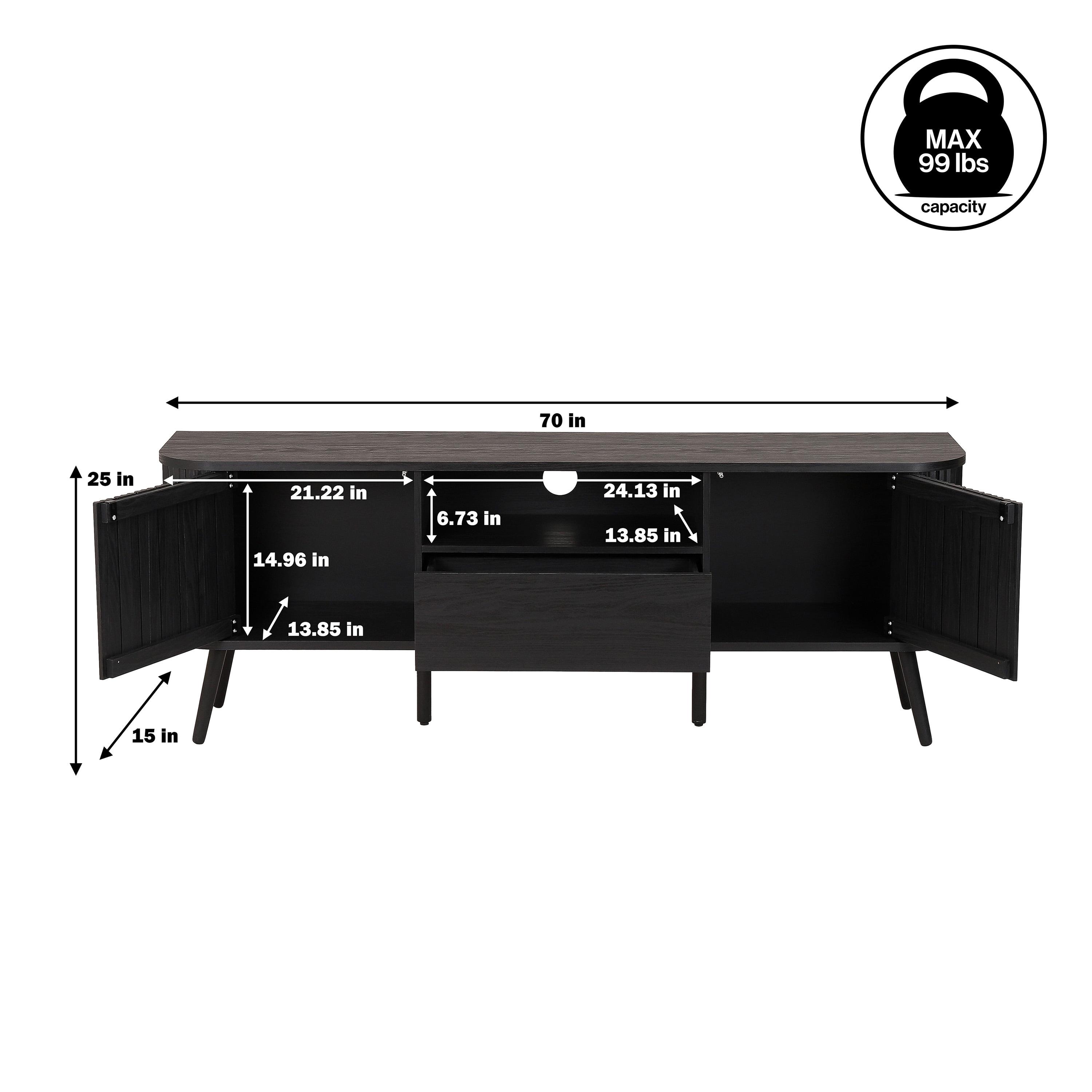 JONATHAN Y Damien 70 in. Farmhouse Curved TV Stand with Drawer and Storage Doors Fits TVs up to 75 in. with Cable Management, Black