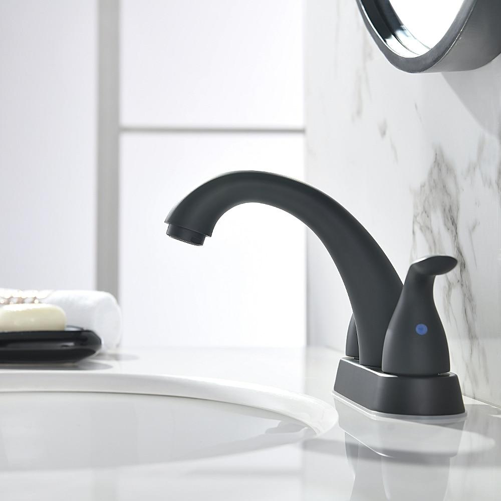 Phiestina 4 Inch 2 or 3 Holes 2 Handles Centerset Matte Black Lead-Free Bathroom Sink Faucet, Bathroom Faucet with Copper Pop Up Drain and Water Supply Lines, BF008-5-MB