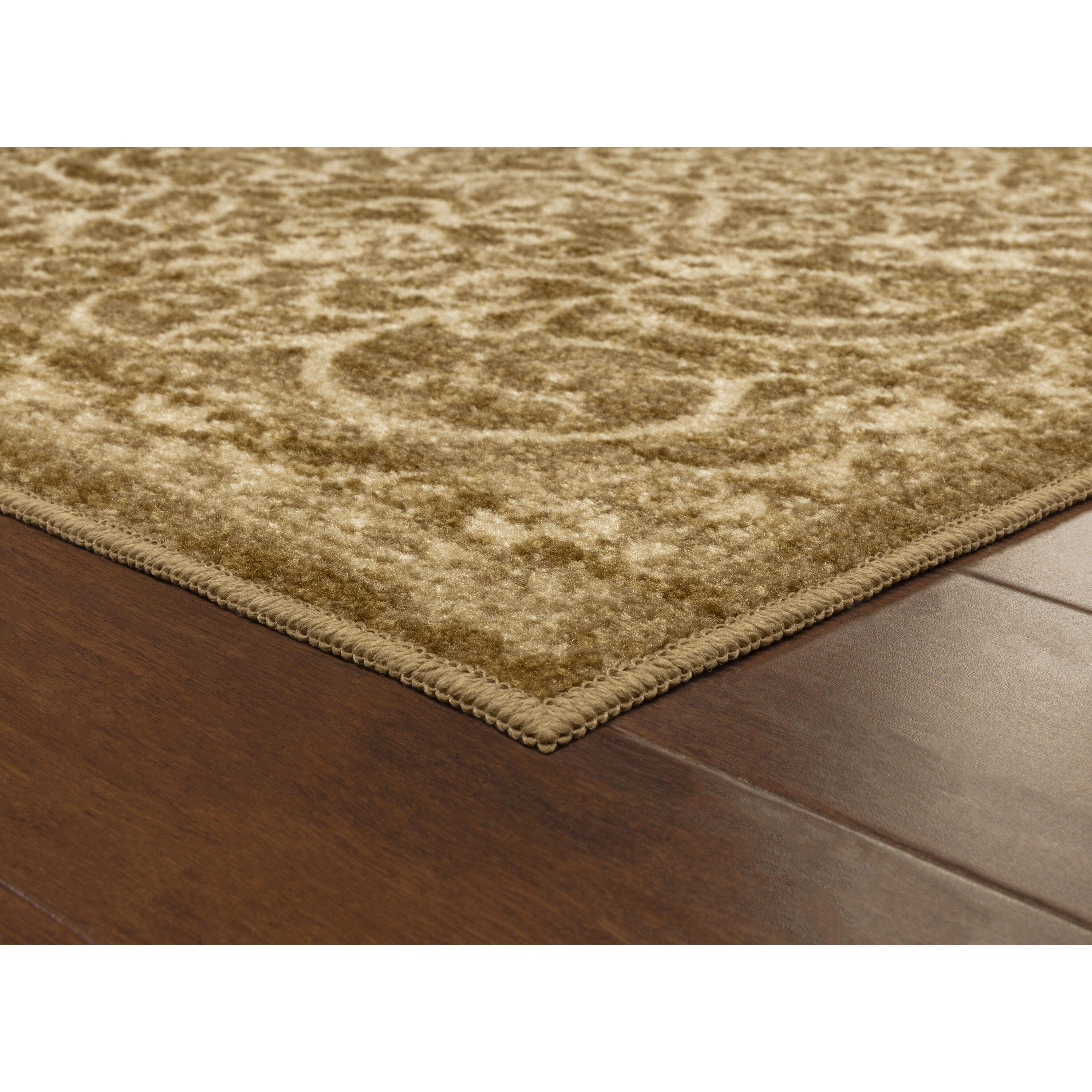 Maples Rugs Pelham Transitional Vintage Scroll Khaki Washable Hallway Runner Rug, 2' x 6'