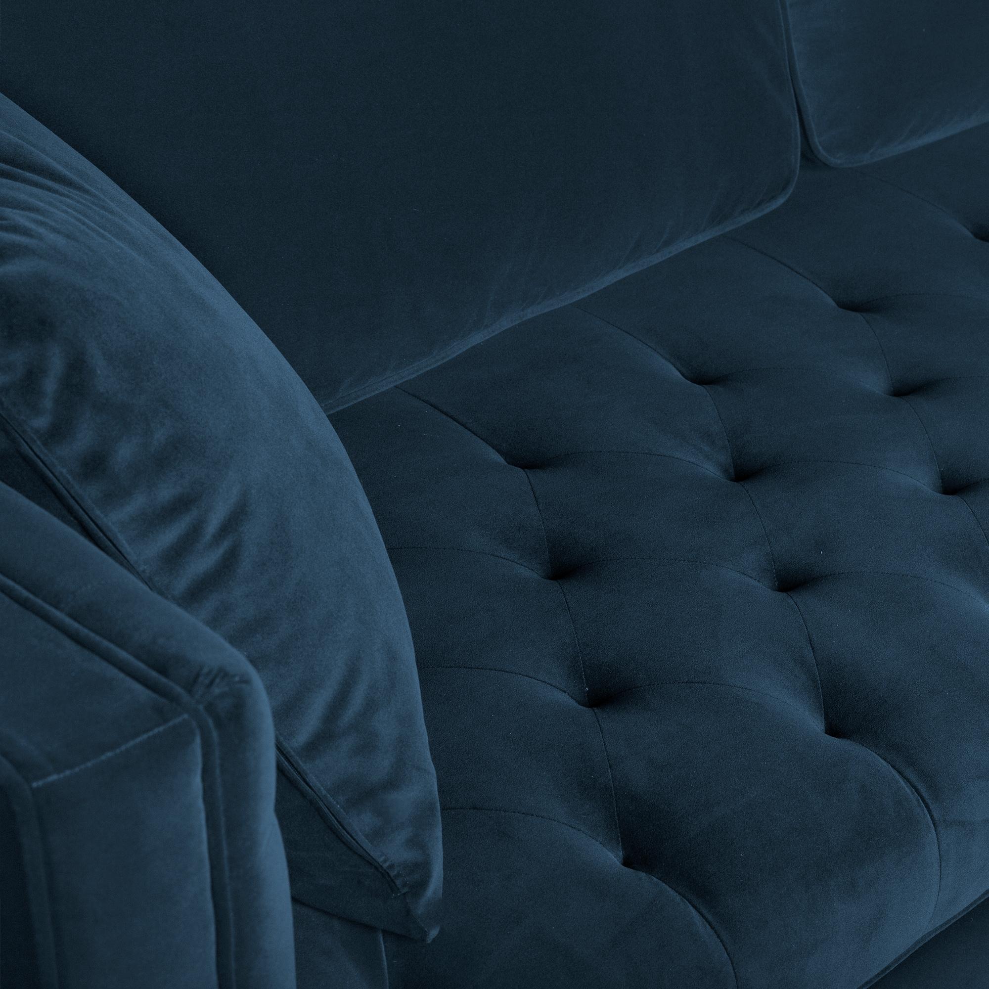 Lenox Blue Velvet Sofa with Brass Legs