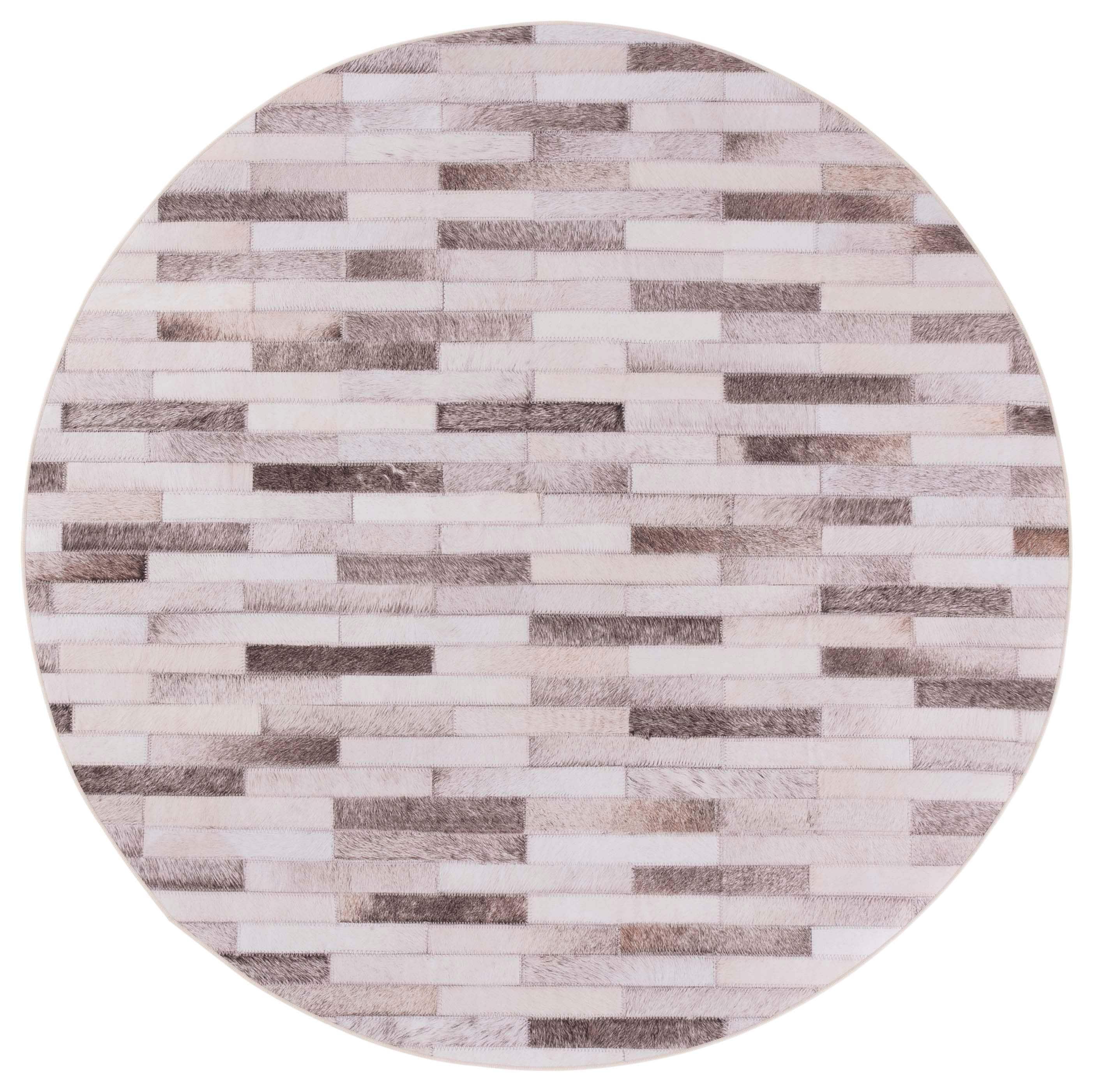 Faux Hide FAH500 Power Loomed Machine Washable Area Rug - Beige/Brown - 6' Round - Safavieh.