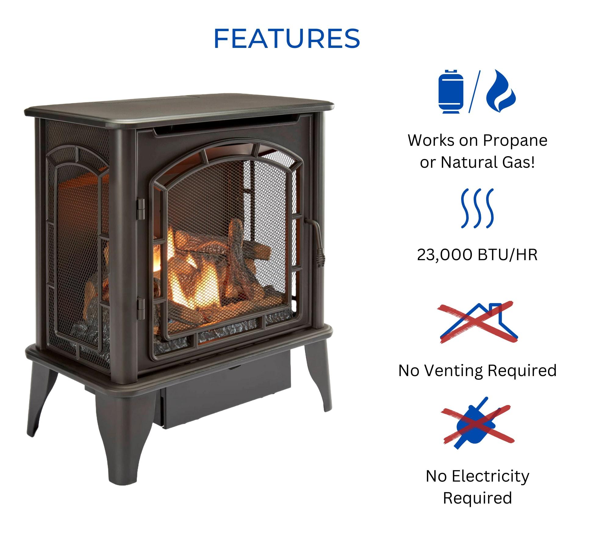 Bluegrass Living Bluegrass Living Panorama Vent Free Dual Fuel 3-Sided Gas Stove - 23,000 BTU, Remote Control, Black Finish - Model# BTSD23RT